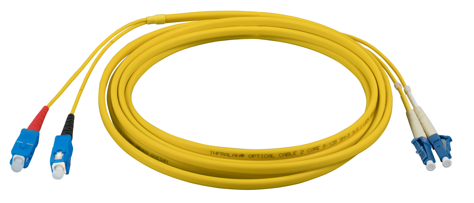 INFRALAN® Duplex Jumper LC-SC 9/125µ, OS2, LSZH, yellow, Flat Twin 3x5mm, 10m