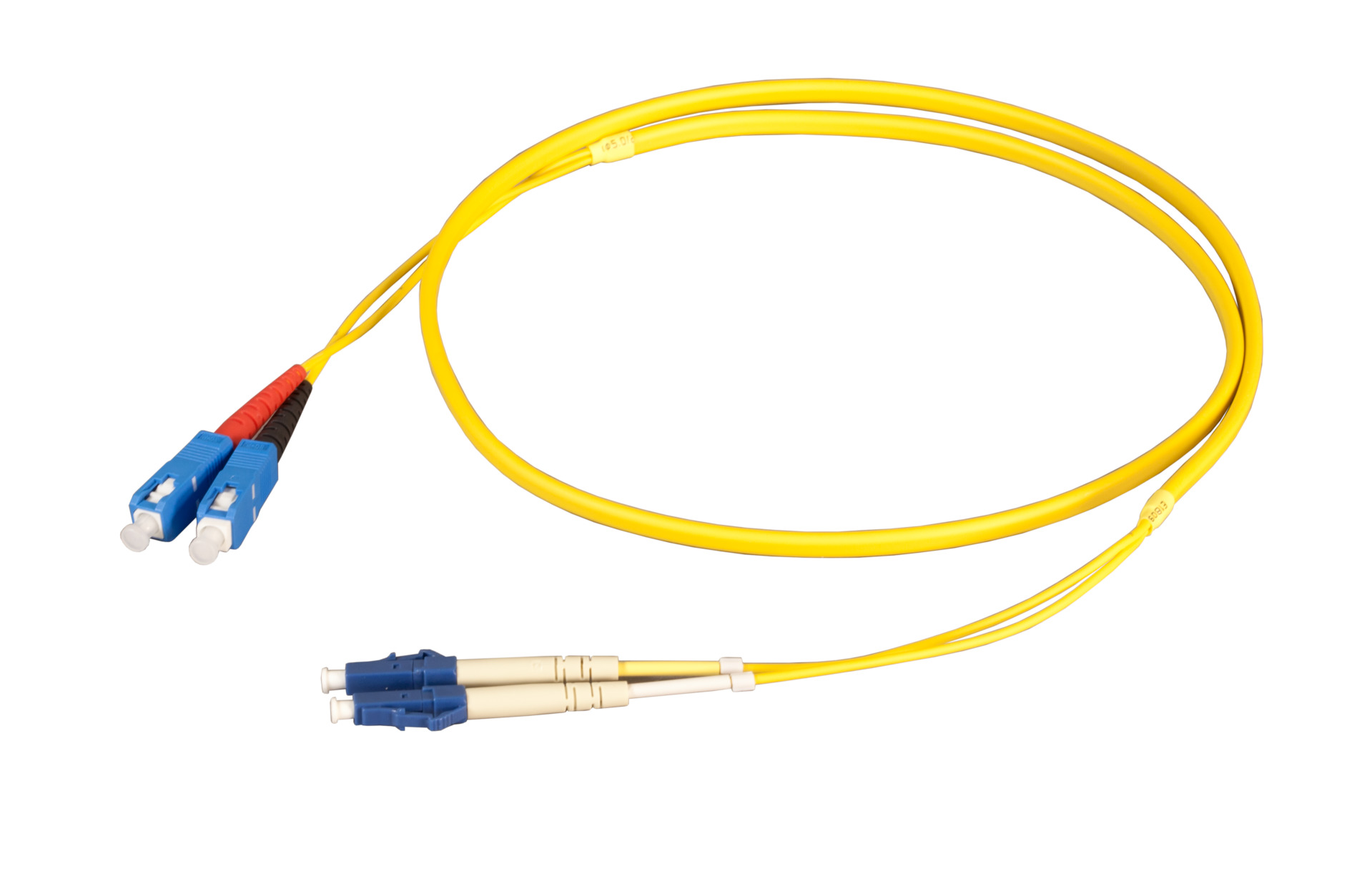 Duplex Jumper LC-SC 9/125µ, OS2, LSZH, yellow, Flat Twin 3x5mm, 2m