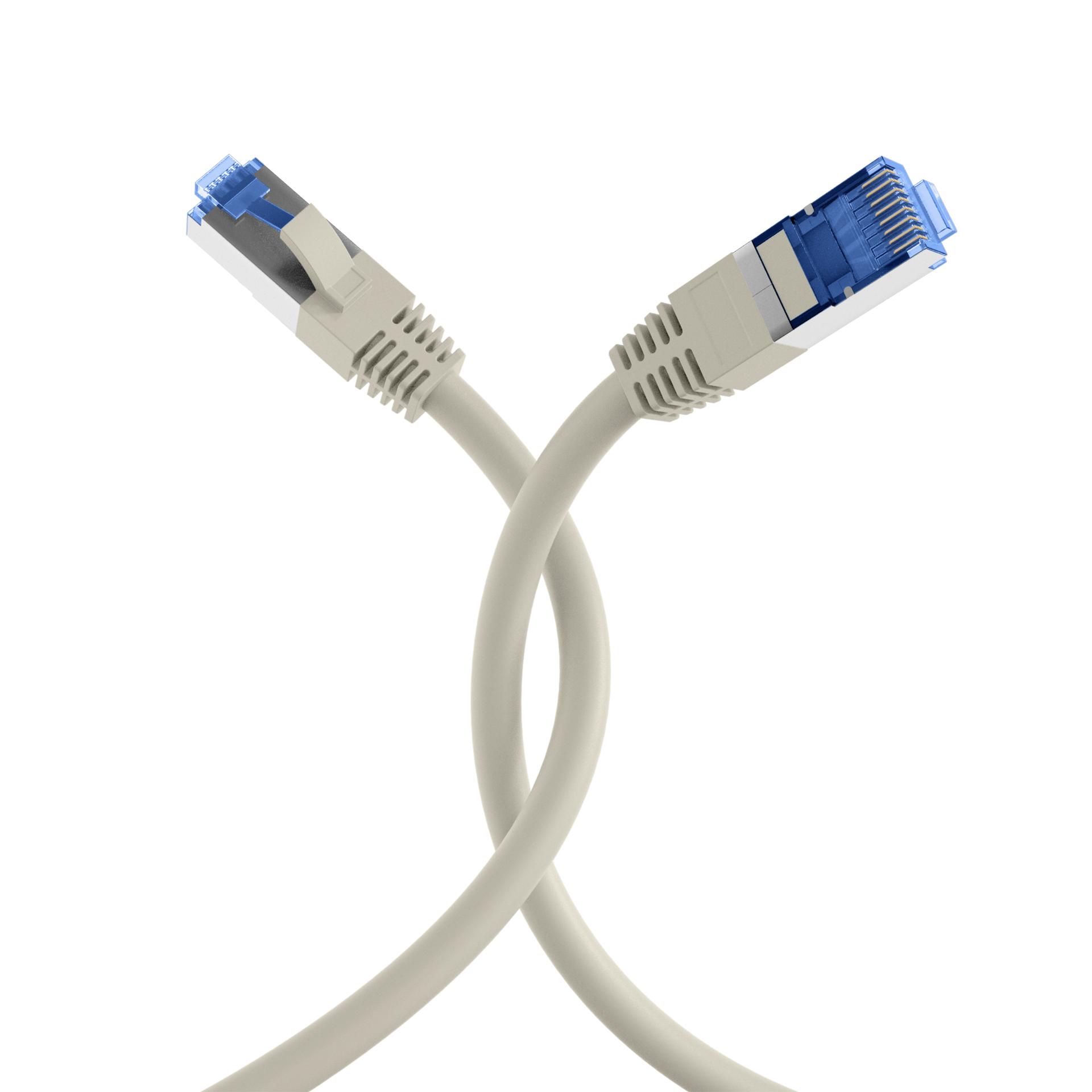 RJ45 Patch Cord Cat.6A S/FTP TPE Cat.7 raw cable superflex grey 10m