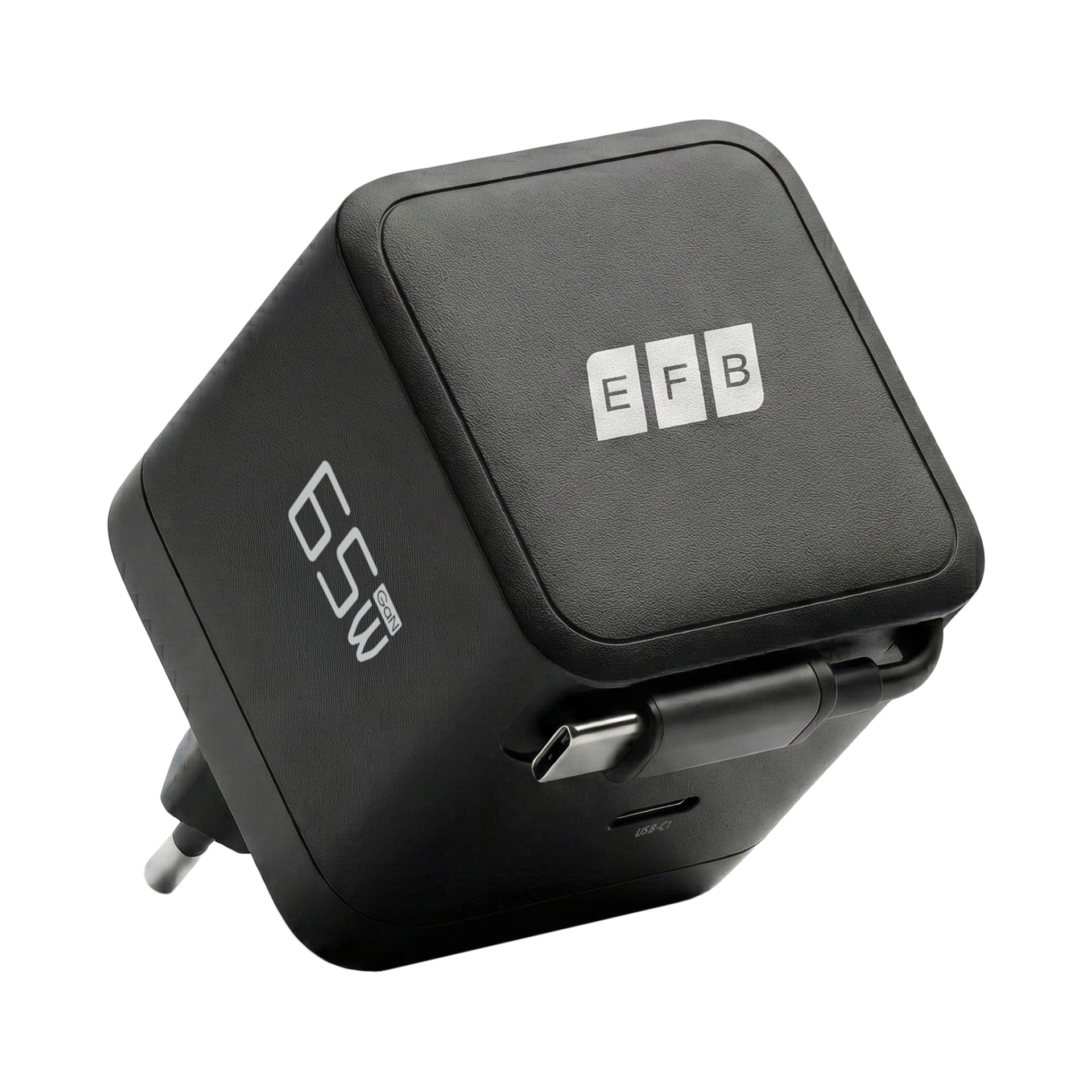 65W 1x USB-C Charger PD3.0 GaN QC3.0 Retractable USB-C cable, 0.7m, black