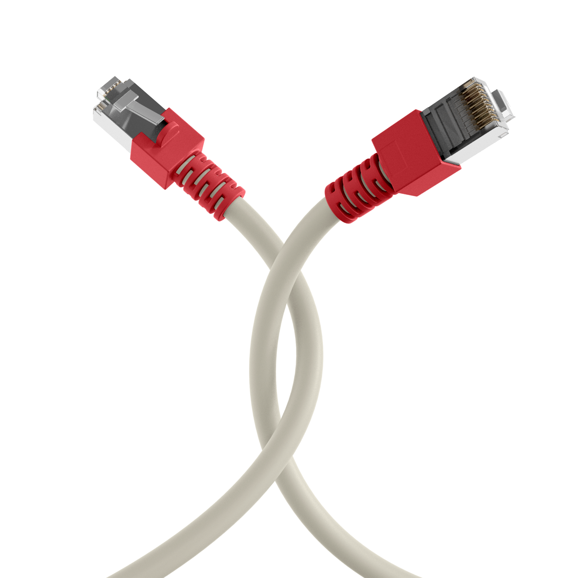 RJ45 Patchkabel Cat.5e SF/UTP PVC Tülle rot CCA crossed grau 10m