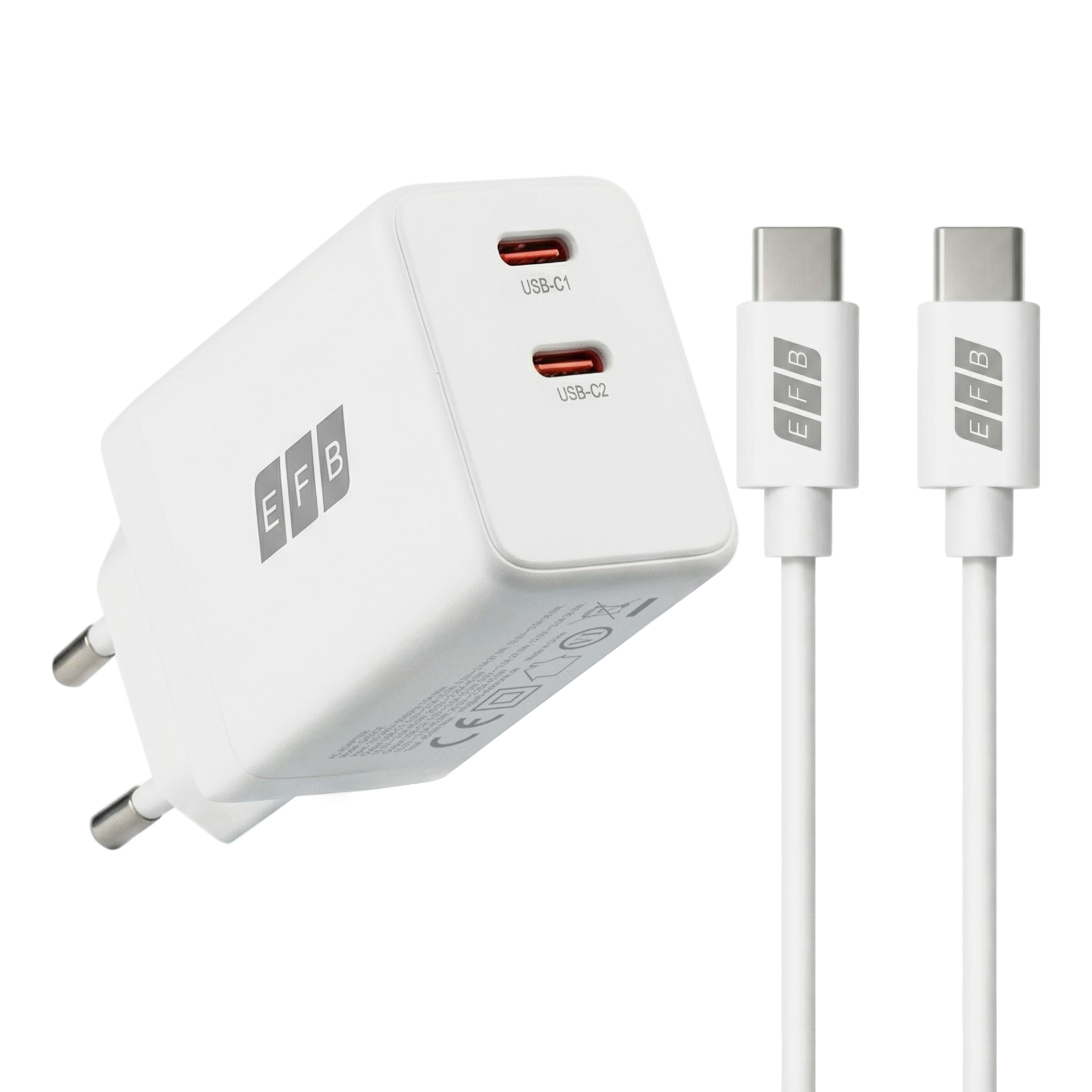 Ladegerät 45W 2x USB-C Set PD3.0 GaN QC3.0 inkl. 2m USB-C Ladekabel weiß