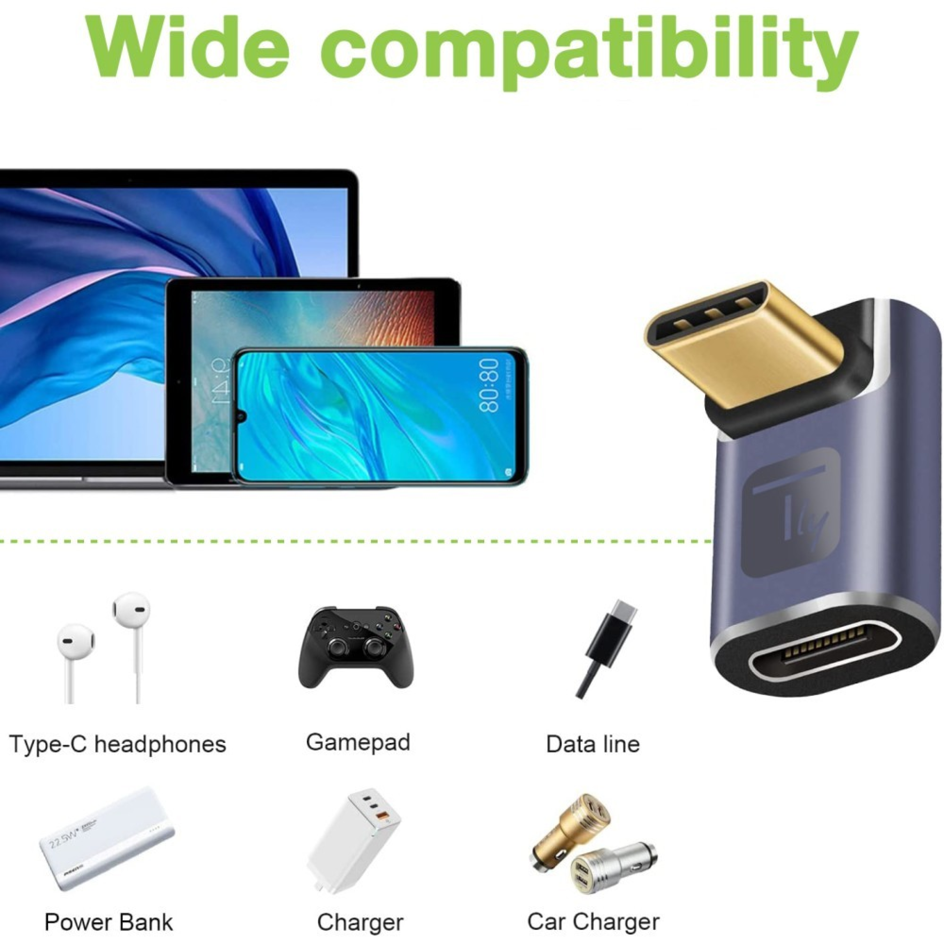 Techly USB-C™ adapter male female angled 90° 40Gbps 4K and 8K