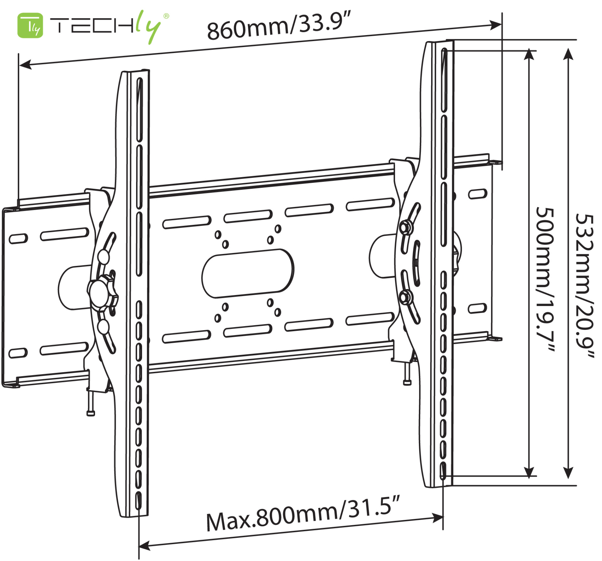 Wandhalterung für 1 LCD TV LED 42"-80", 82mm Wandabstand, neigbar, Schwarz