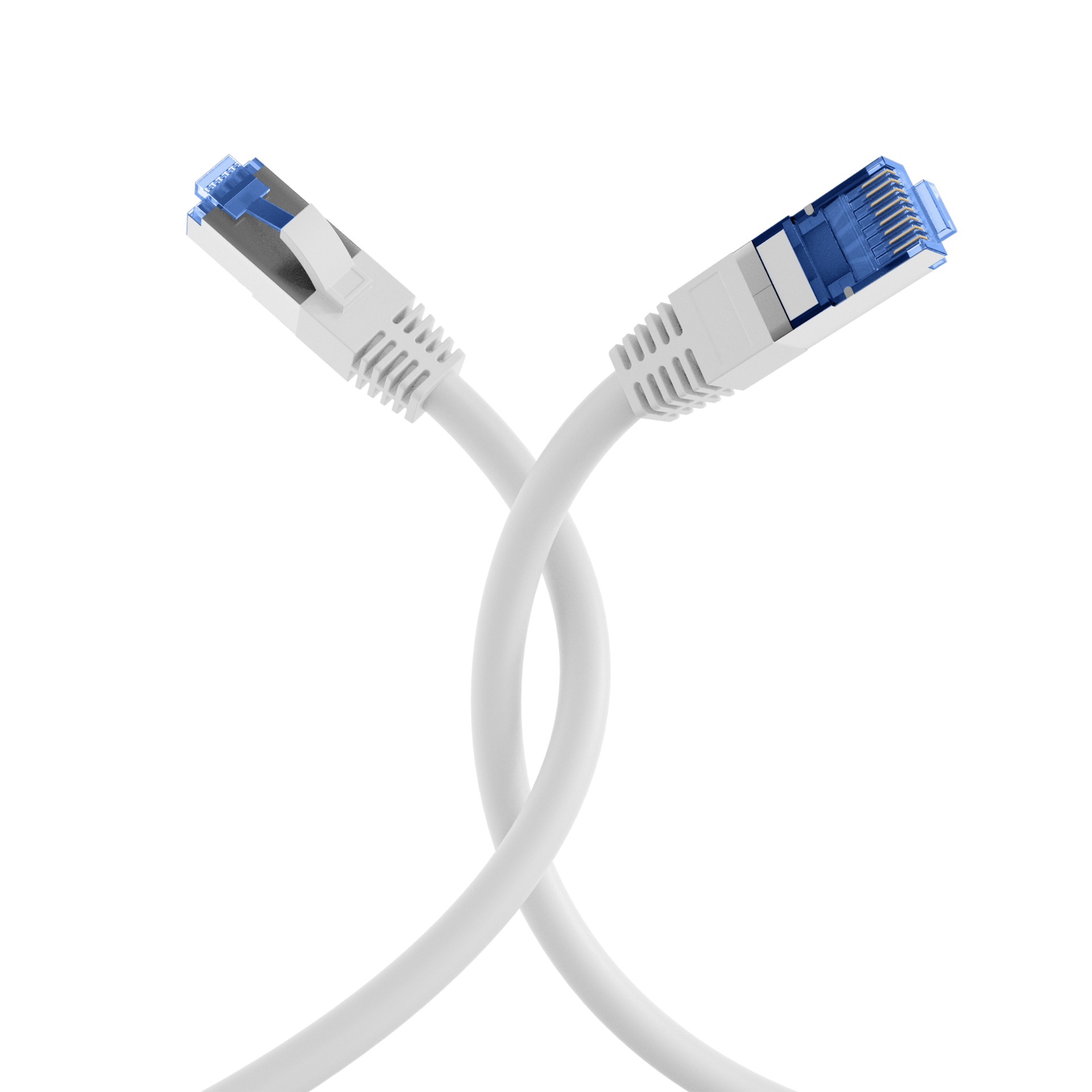 RJ45 Patch Cord Cat.6A S/FTP TPE Cat.7 raw cable superflex white 15m