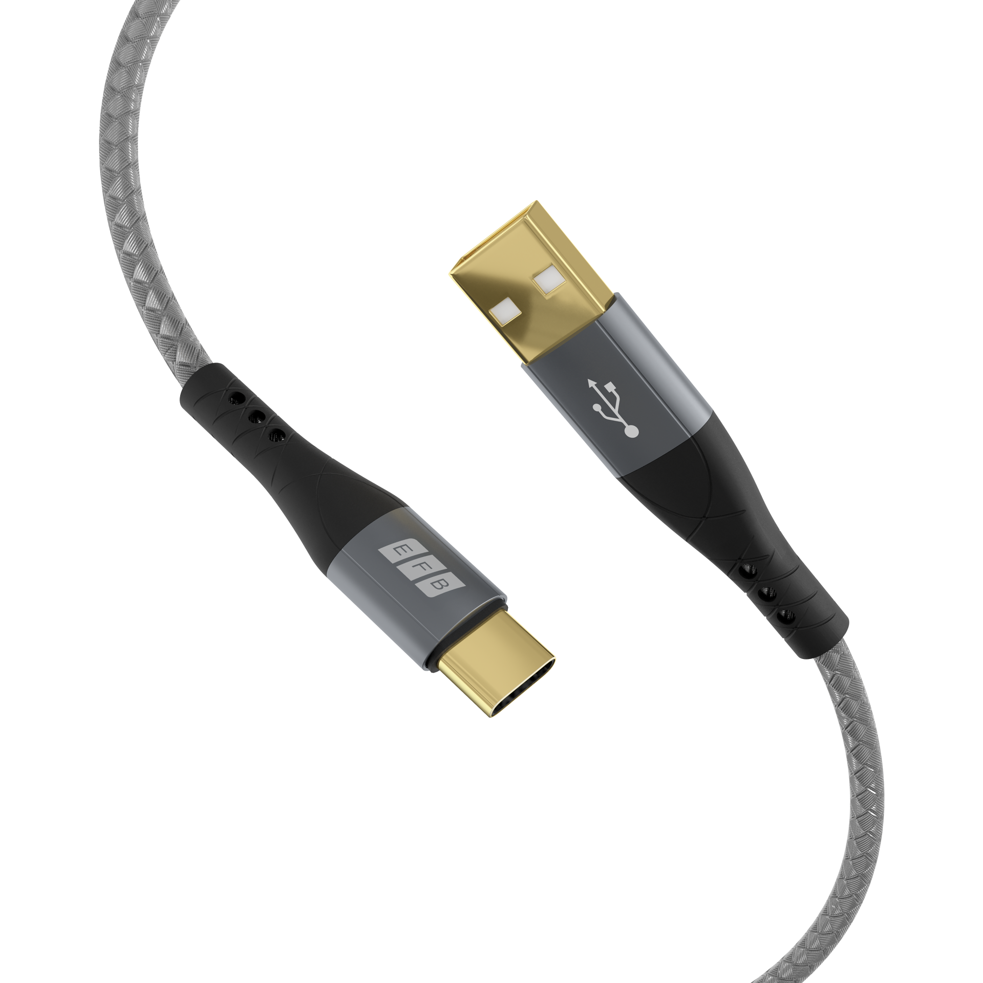 USB-A auf USB-C Kabelset 60W QC 3A 3x2m grau Goldkontakte Textilmantel