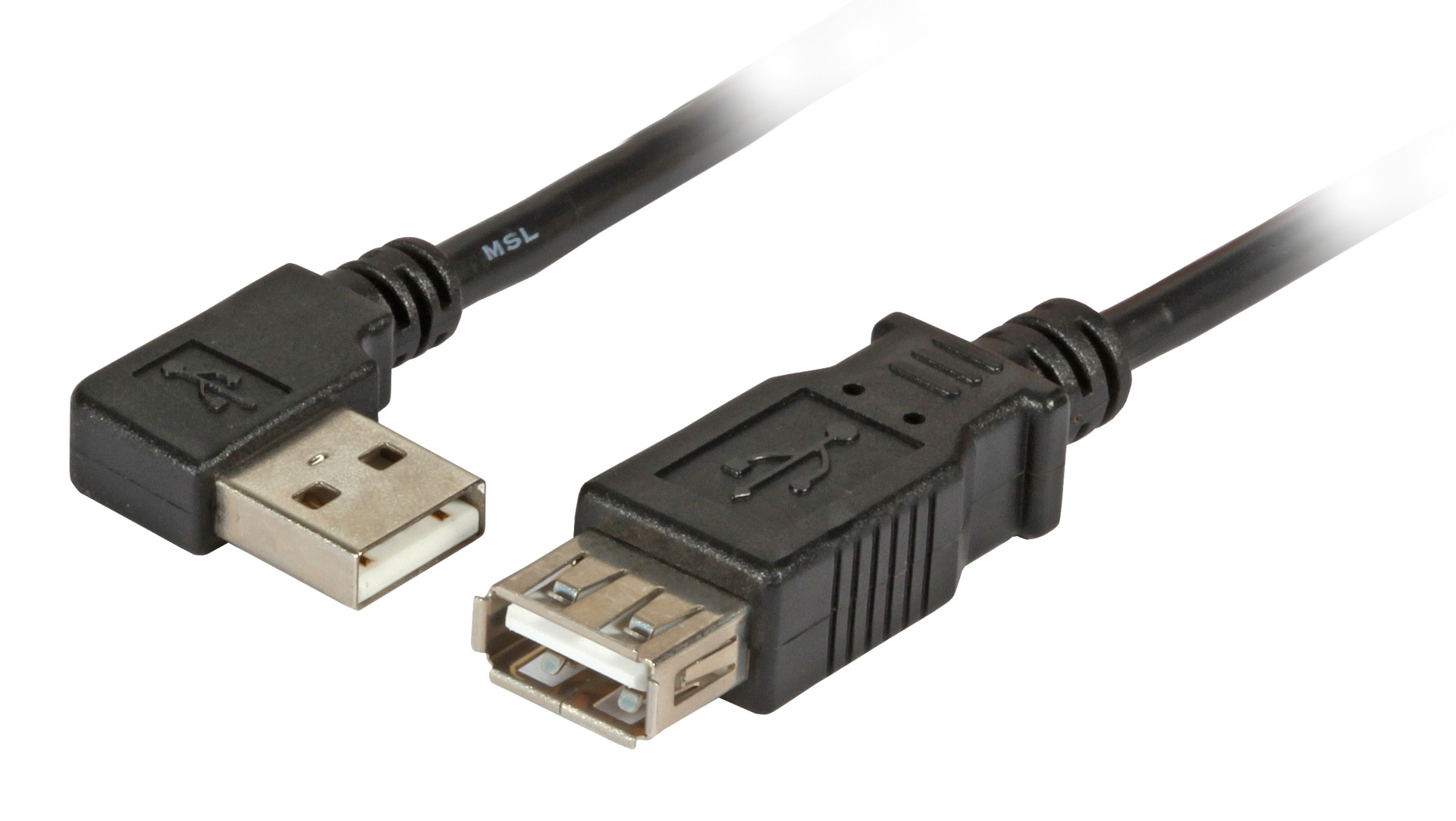 USB2.0 Verlängerungskabel A (gewinkelt) - A St.-Bu., 1,8m, schwarz, Classic