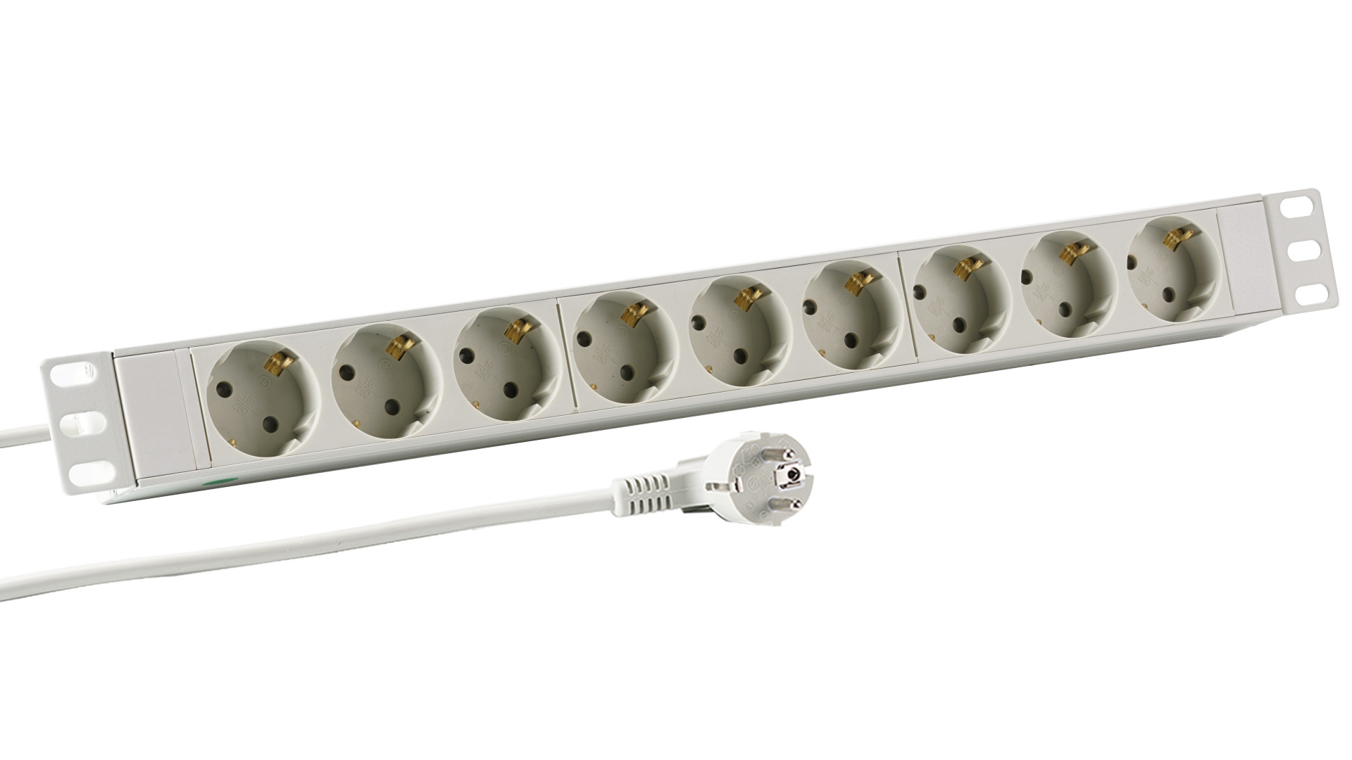 19“ 1U Socket Strip 9 x CEE 7/3 without Switch, in Alu Profile, Black