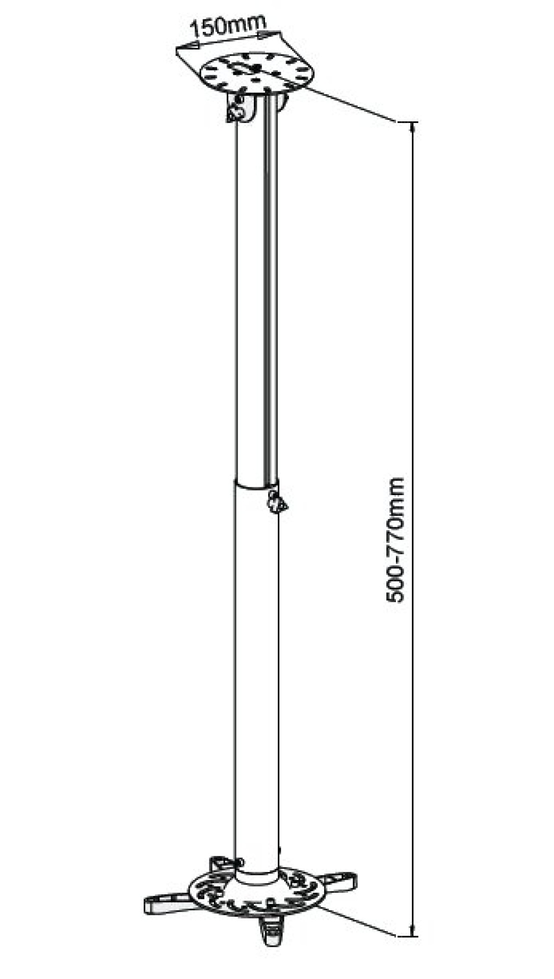 Profi Deckenhalterung für Beamer, ausziehbar, 50-77cm, Silber