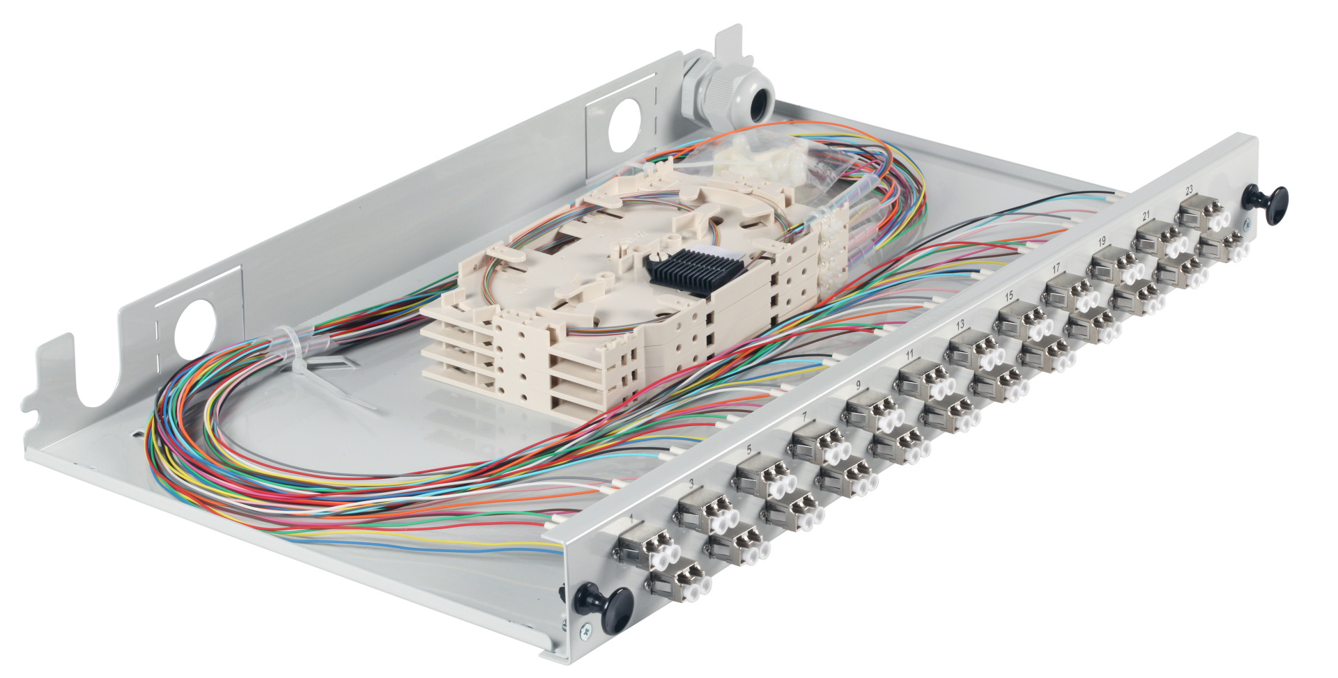 Splicebox LC 50/125µ OM5 extendable 48 Pigtails stripped/24 Adapter