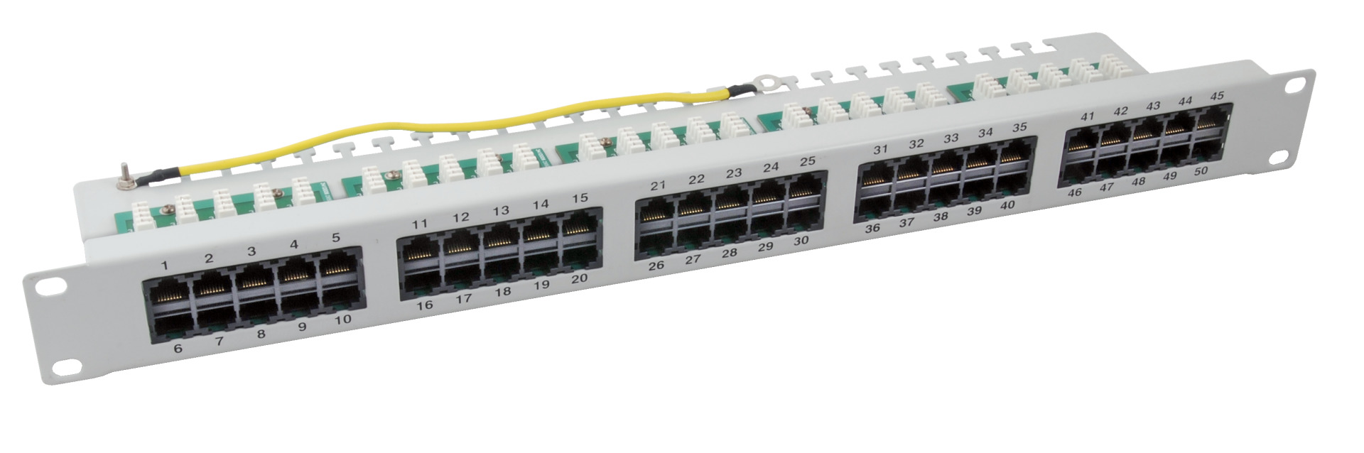 Patch Panel 50 x RJ45 8/4 1HE ISDN, RAL7035, Cat. 3