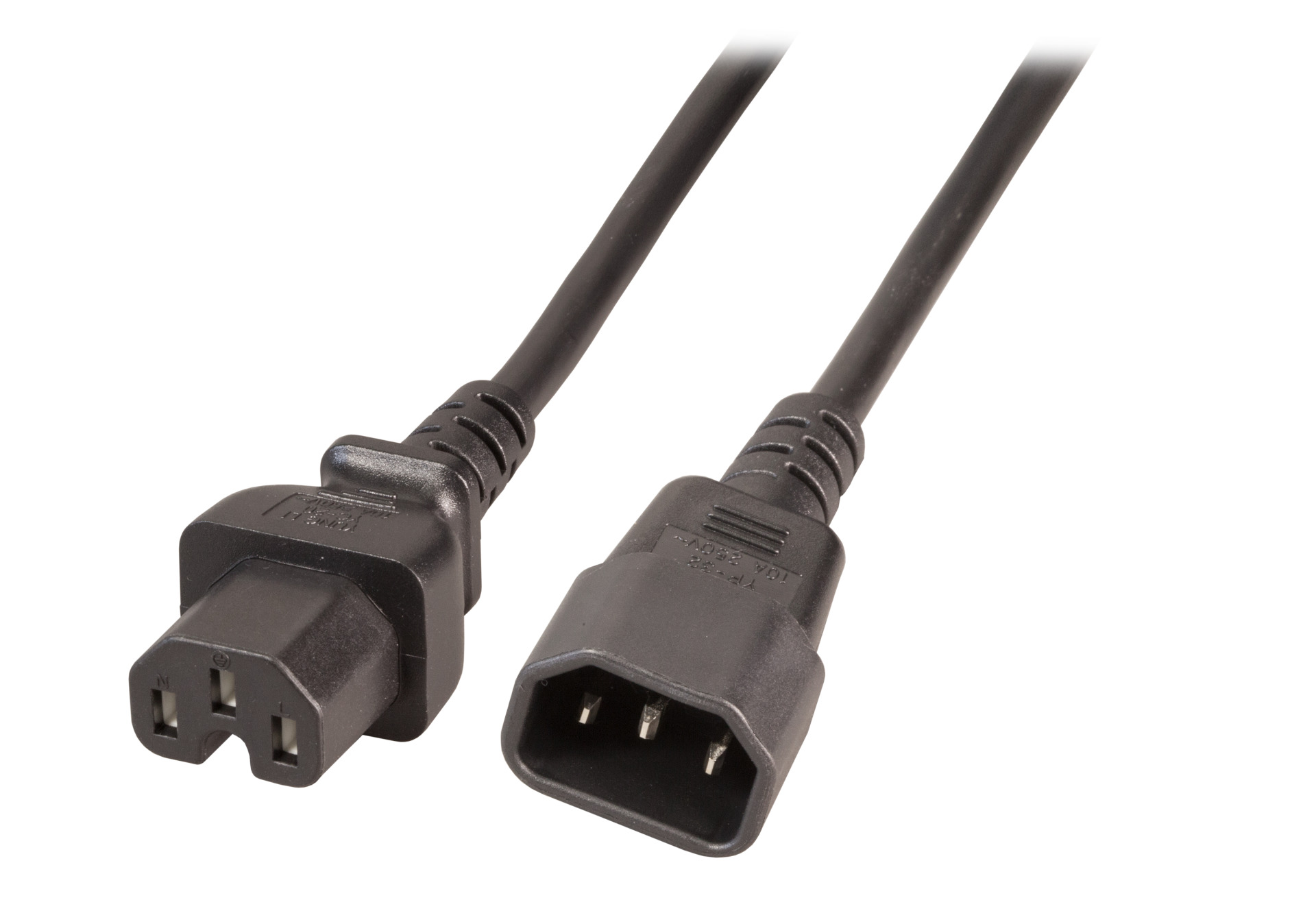Extension Cable C14 180° - C15 180°, Black, 2.0 m, 3 x 1.00 mm²