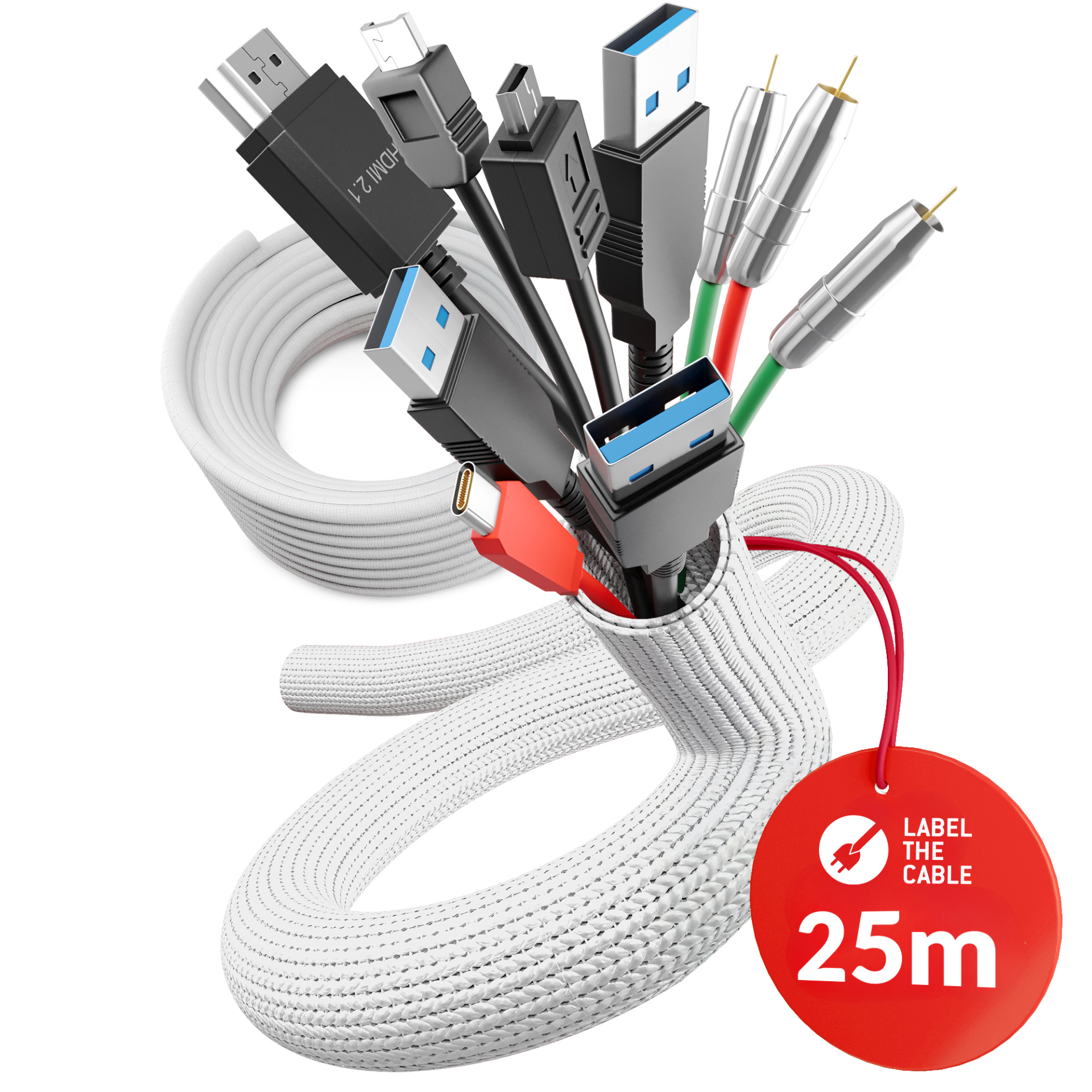 LTC CABLE TUBE Gewebekabelschlauch,Durchmesser 2.5 - 4 cm 25m weiß