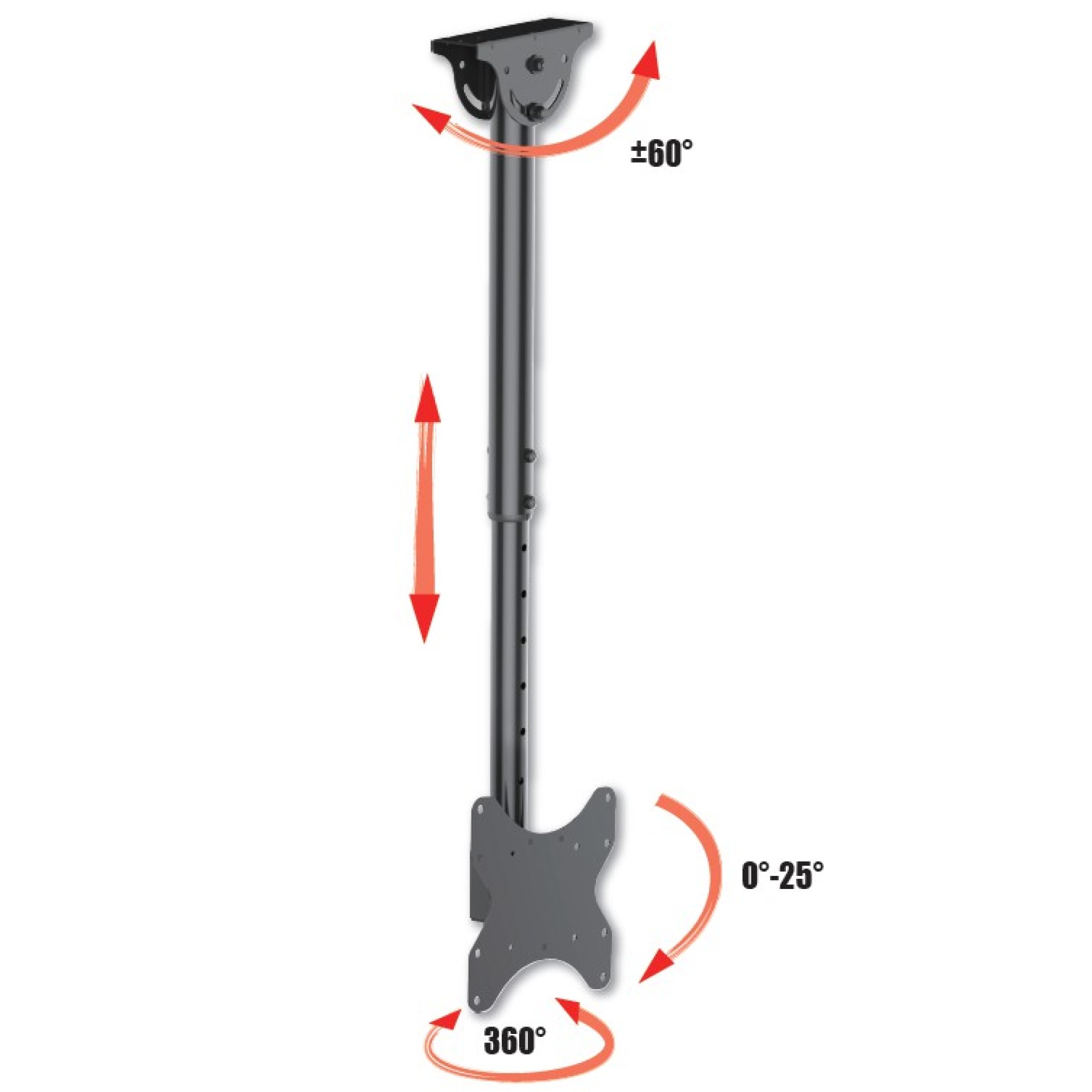 Teleskop Universal Deckenhalterung für 1 LED LCD TV 23"- 42", langer Arm