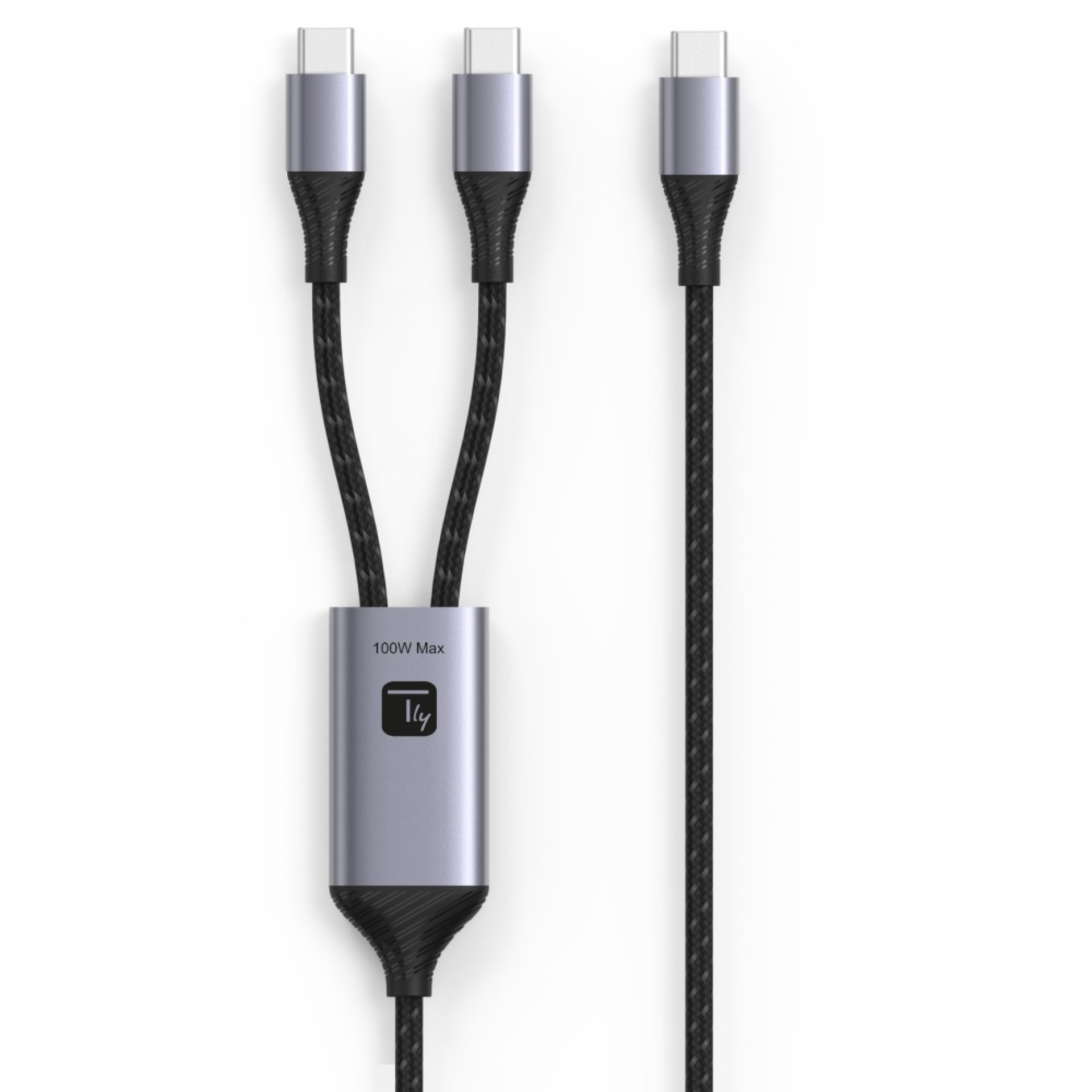 USB Splitter Charging Cable 1xUSB-C™ male to 2xUSB-C™ male 100W, 1.5m, BK/SR