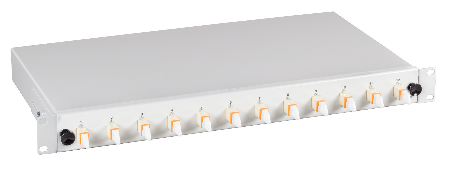 Spleißbox E2000® 50/125µ OM3 ausziehbar 12 Pigtails abgesetzt/12 Kuppl.