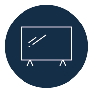 Fernseher-Icon als Symbol für TV- und Displaytechnik – minimalistisches Design auf dunkelblauem Hintergrund