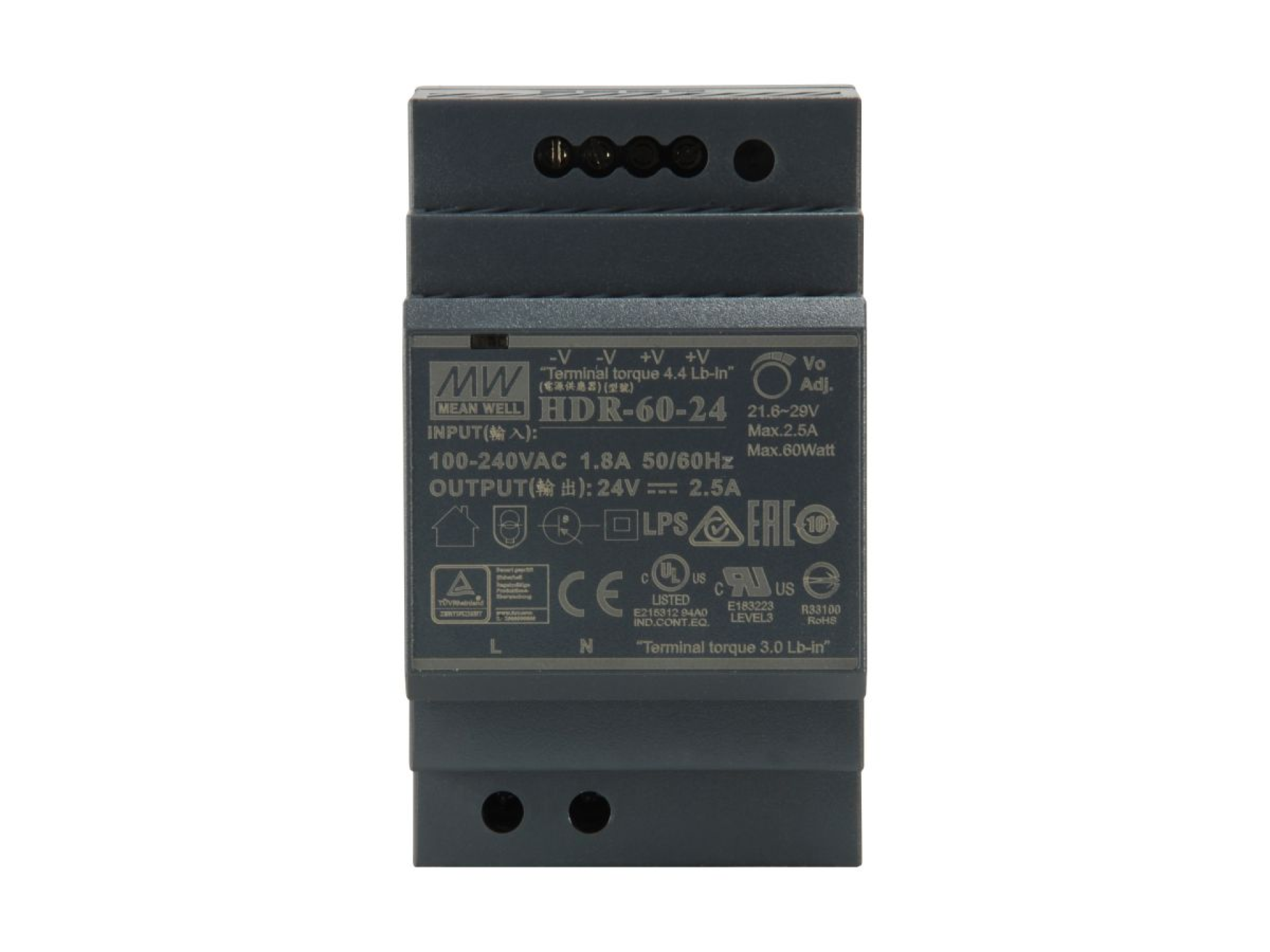 24V DC Industrial Power Supply 60W, DIN rail mounting