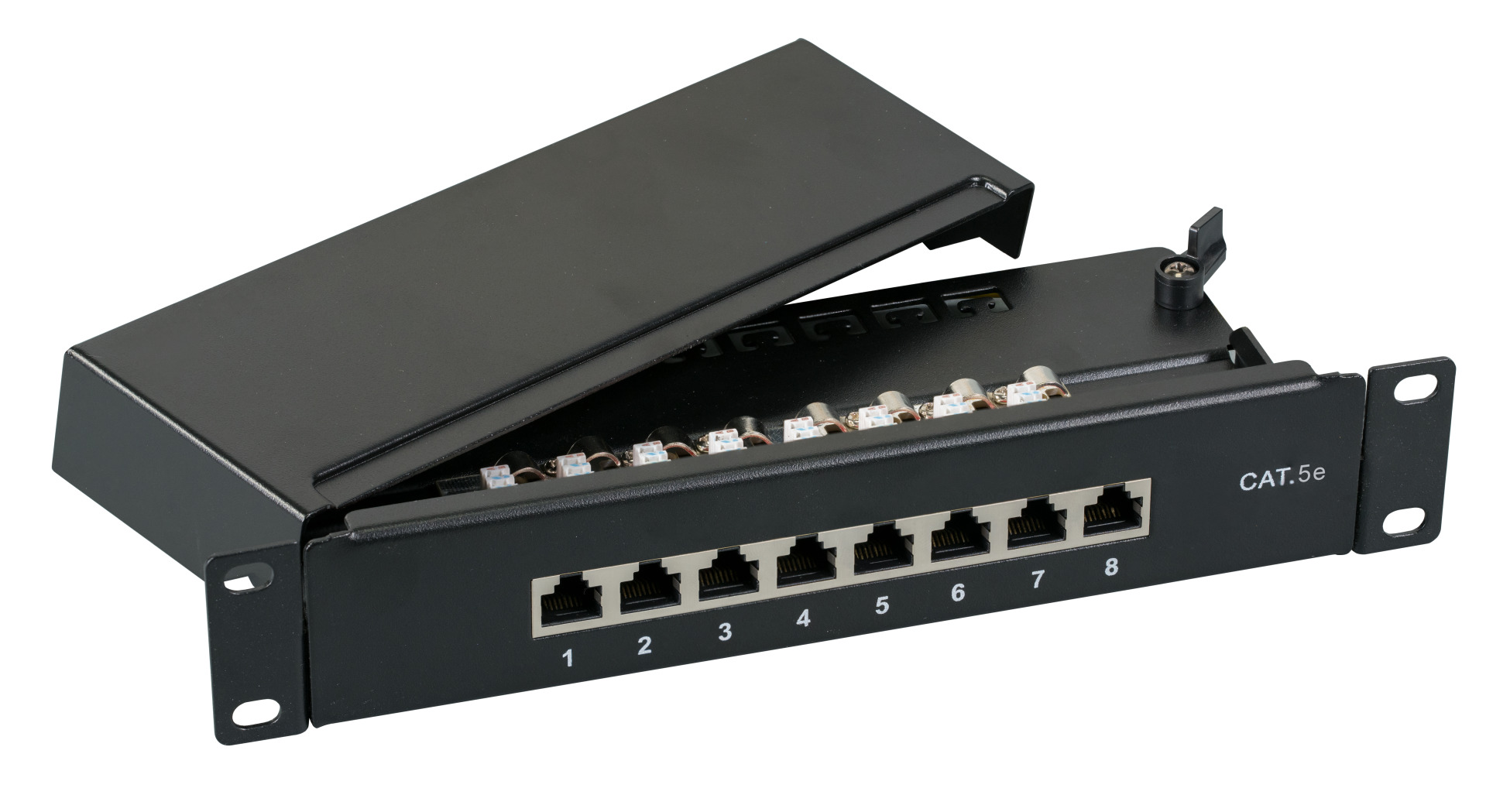 Mini-Patchpanel STP 8xRJ45 Cat.5e, 10“ 1U, RAL9005 black