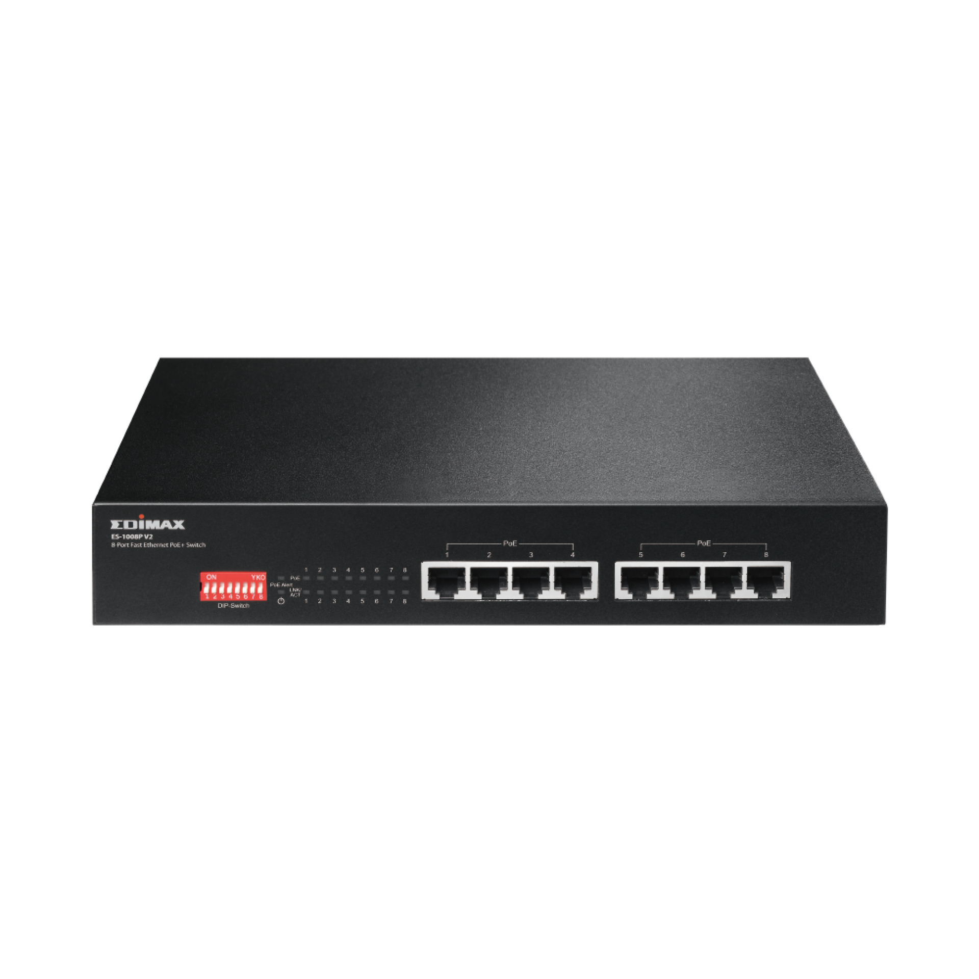 Fast Ethernet 8-Port Switch 8x PoE+ Ports, DIP Switch 130W ohne Lüfter
