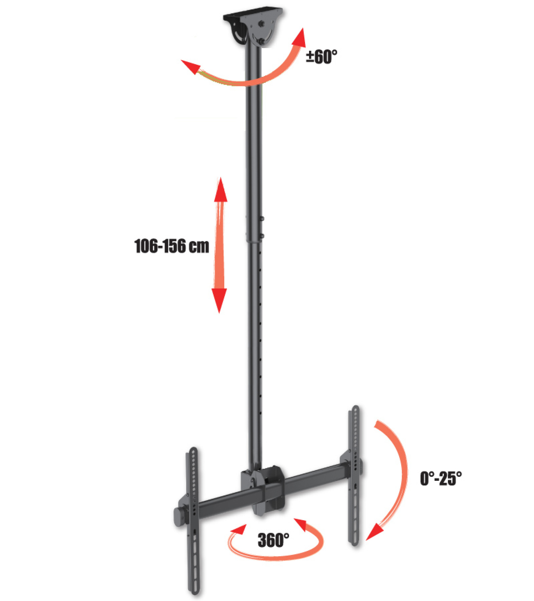 Teleskop Universal Deckenhalterung für 1 LED LCD TV 37"-70", langer Arm