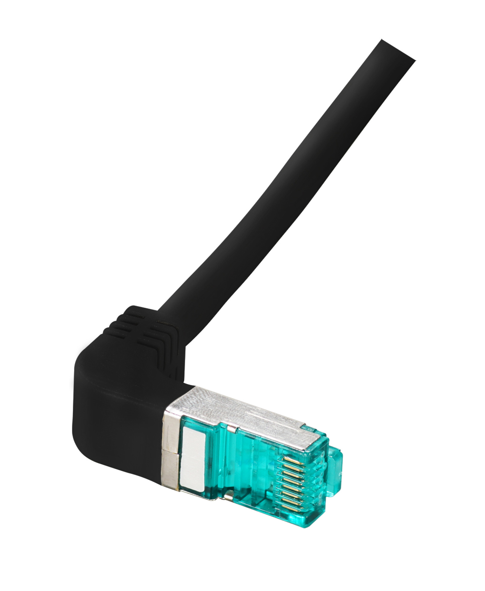 RJ45 Patchkabel S/FTP, Cat.6A, LSZH, einseitig 90° gewinkelt, 0,25m, schwarz