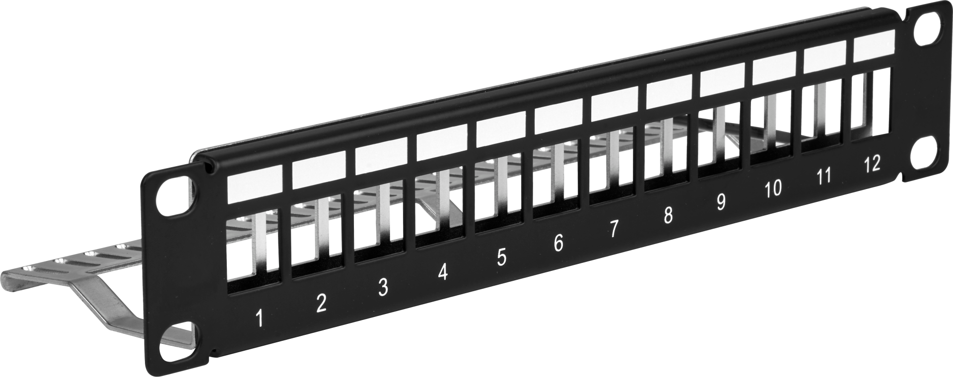 Verteilerfeld 10“ 1HE 12-Port, Metall, schwarz RAL9005 Verteilerfeld 10“ 1HE 12-Port, Metall, schwarz RAL9005