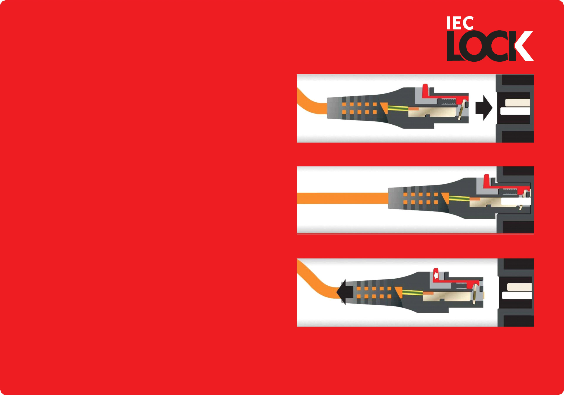 Kaltgeräteverlängerung C14 180° - C13 180°, IEC Lock, rot, 1,0 m