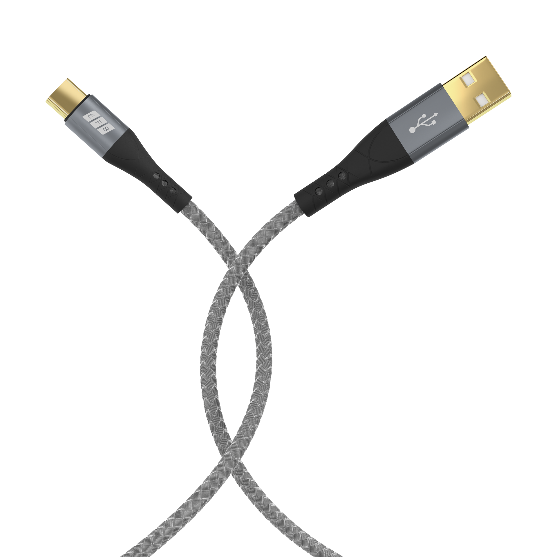 USB-A auf USB-C Kabelset 60W QC 3A 3x2m grau Goldkontakte Textilmantel