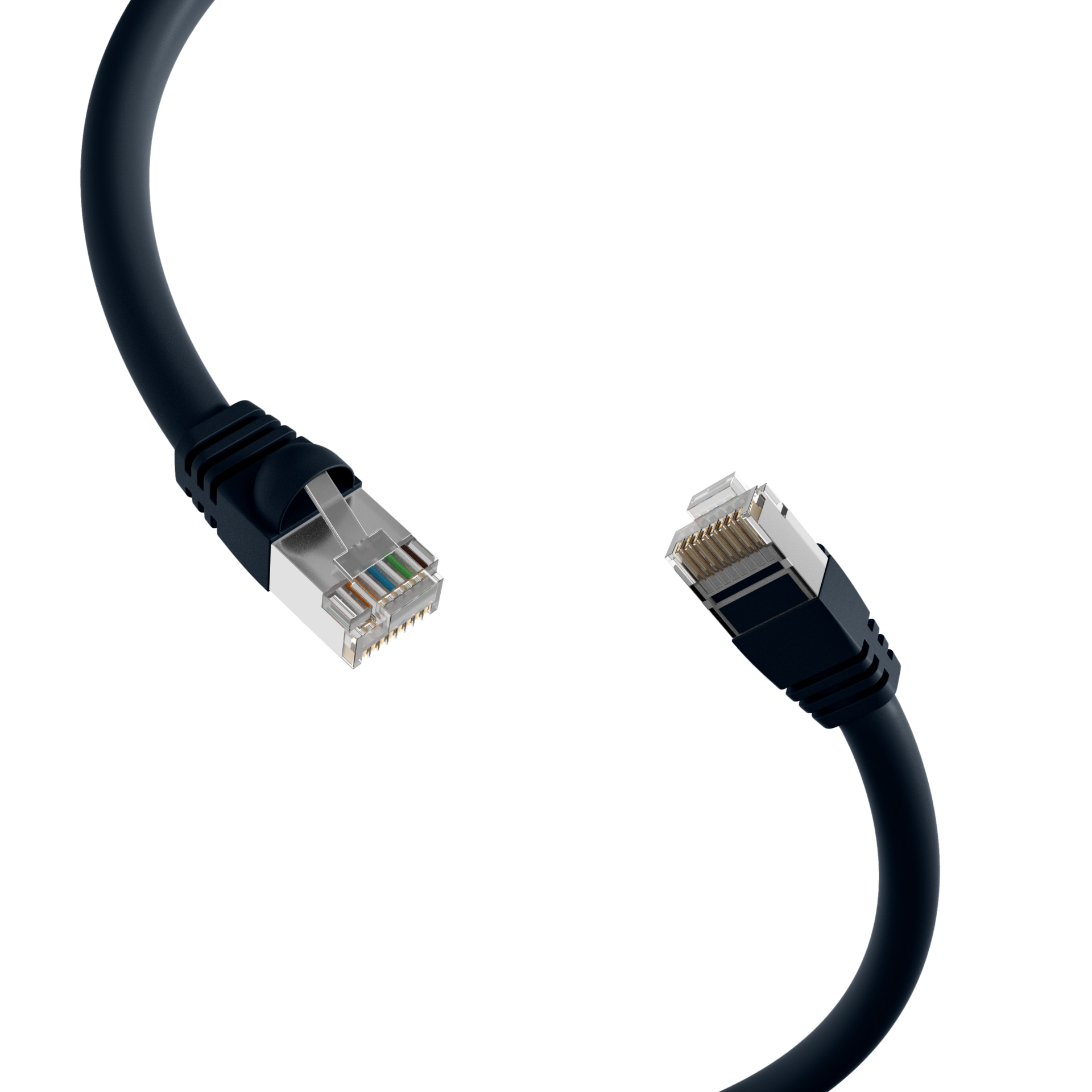 RJ45 Patchkabel S/FTP, Cat.6A, VOIP,,kurze Tülle, 2m, schwarz