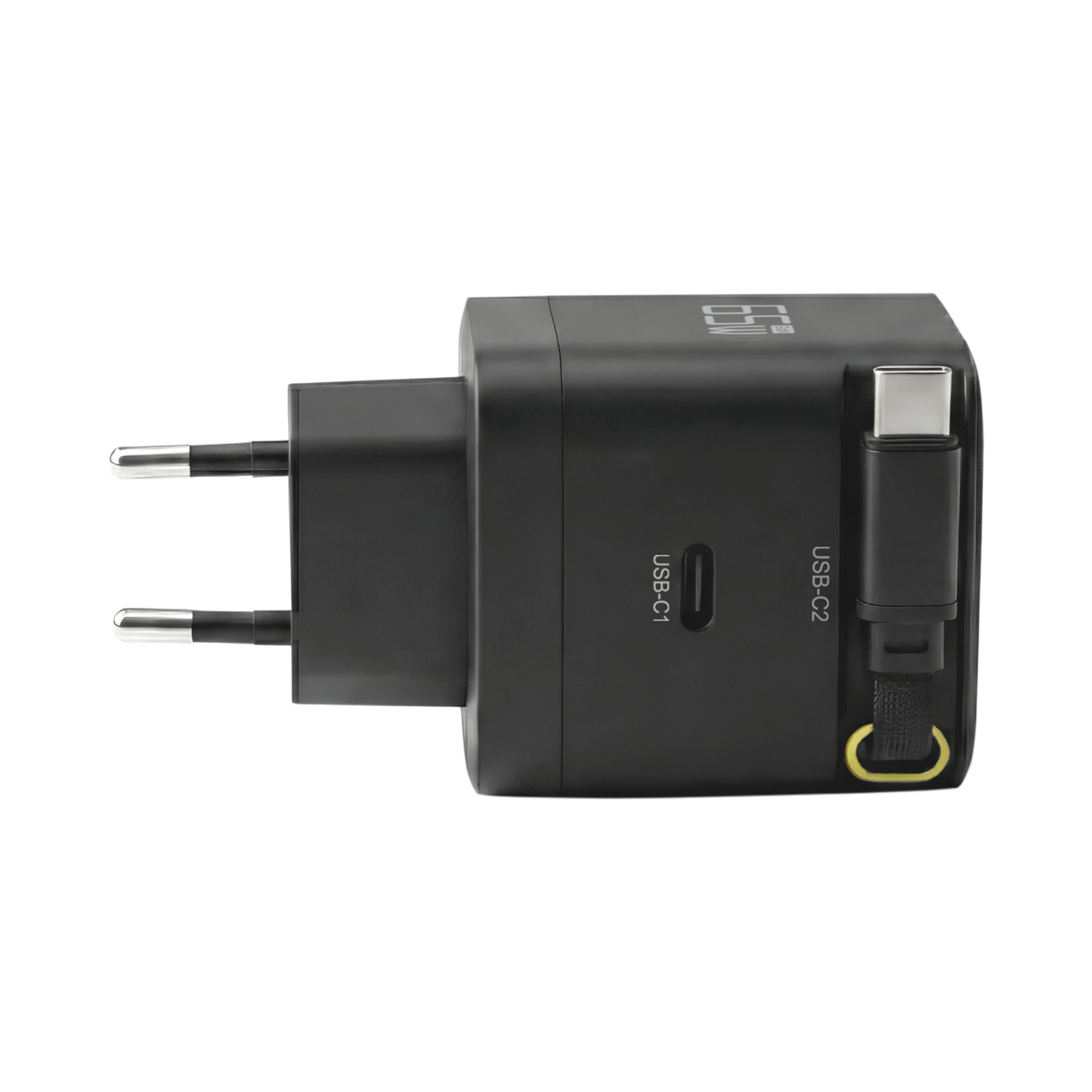 Ladegerät 65W 1x USB-C PD3.0 GaN QC3.0USB-C Kabel ausziehbar 0,7m schwarz