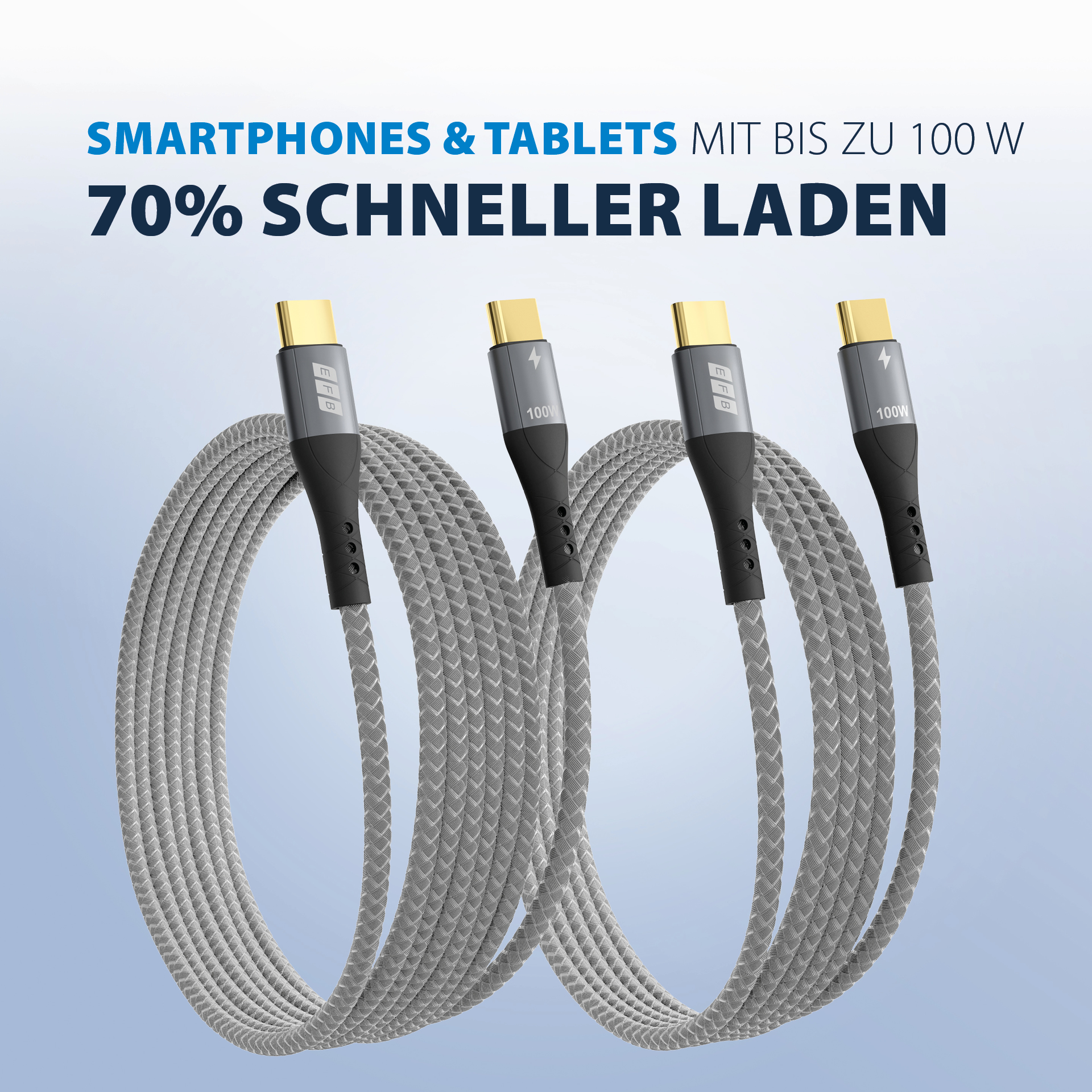 USB-C Kabelset 100W PD 3.0 5A E-Marker Chip 2x1m grau Goldkontakte Textilmantel