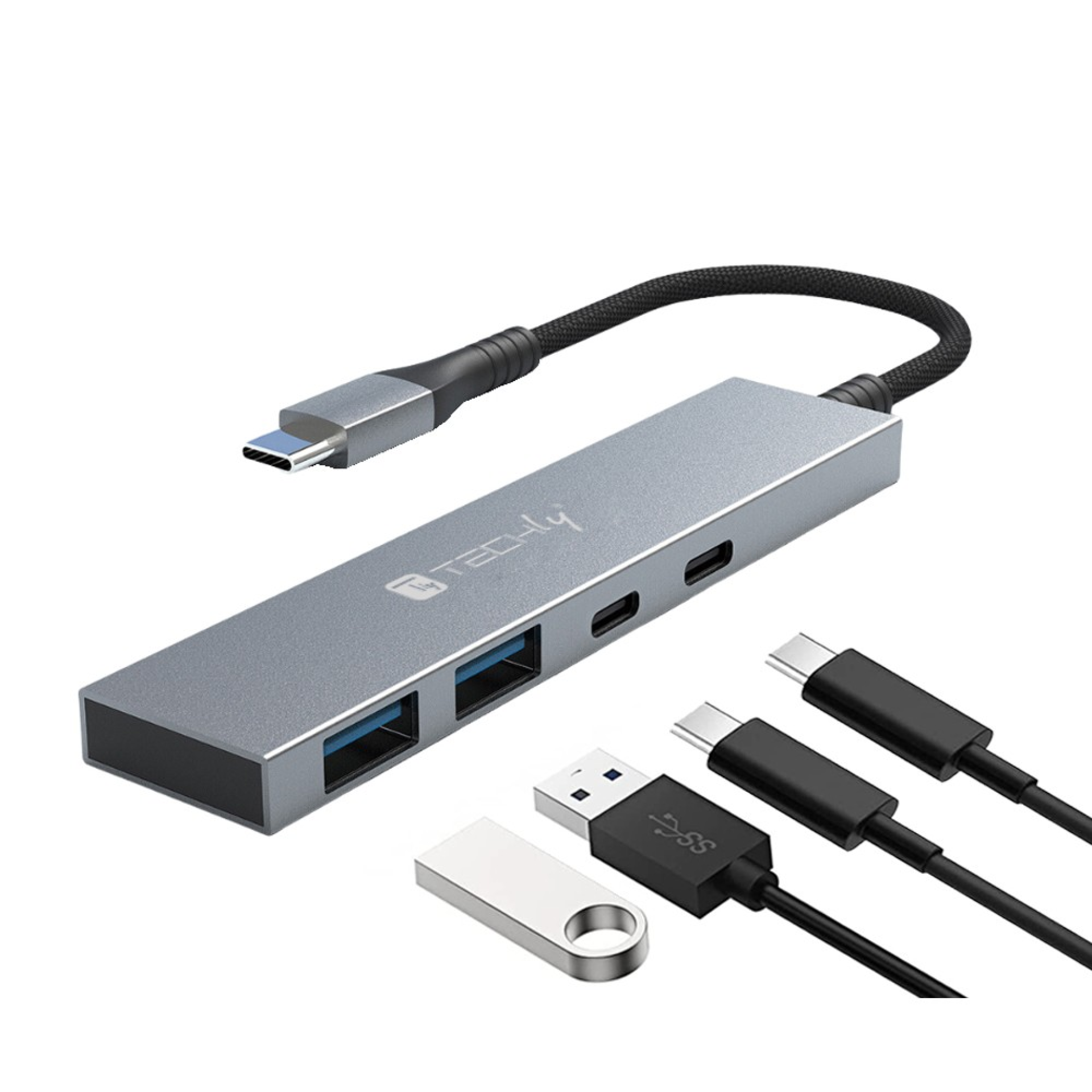 Techly USB3.2 Slim Hub 2x USB-A und 2x USB-C