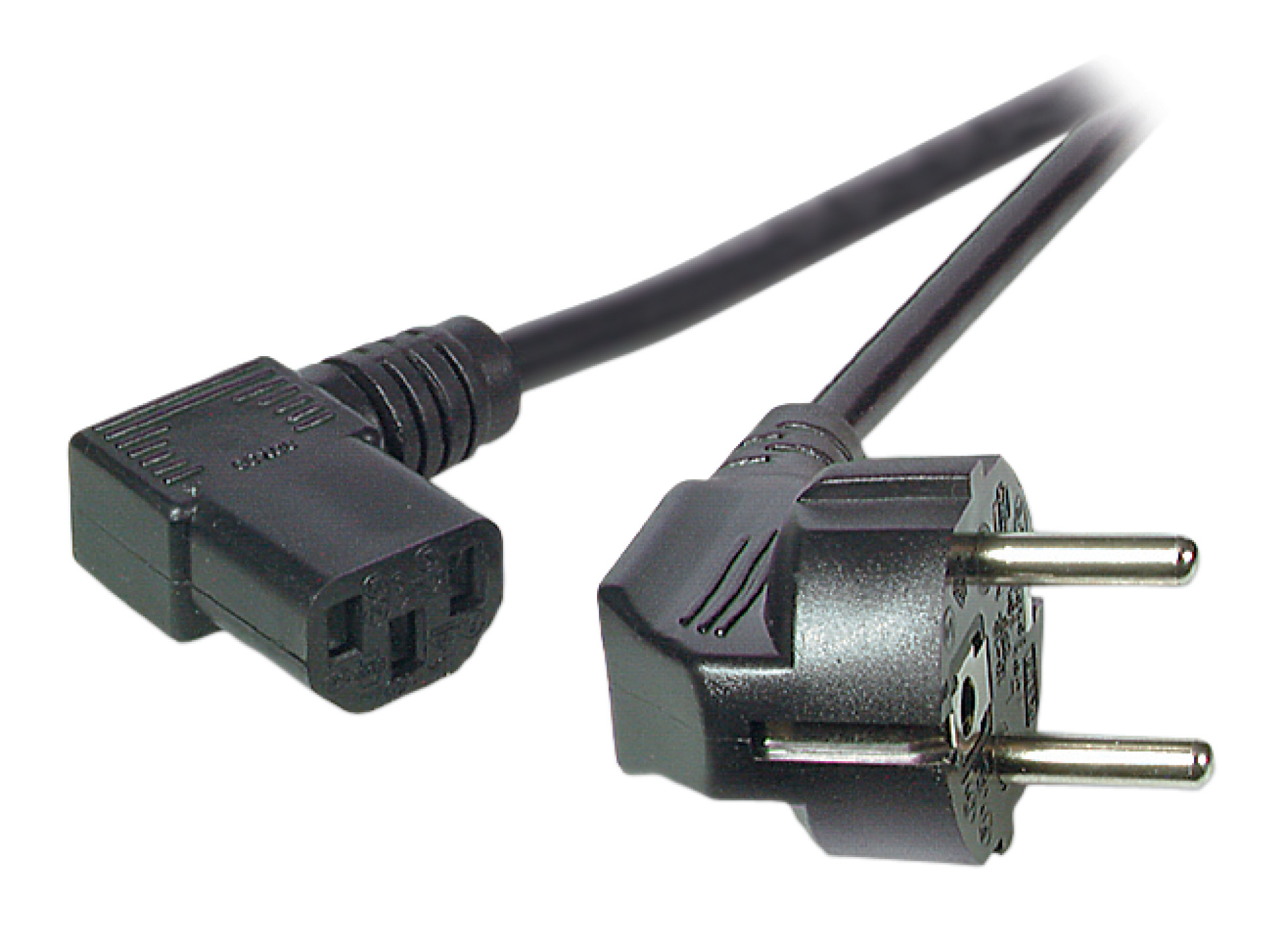 Power Cable CEE7/7 90° - C13 90°, Black, 5.0 m, 3 x 1.00 mm²