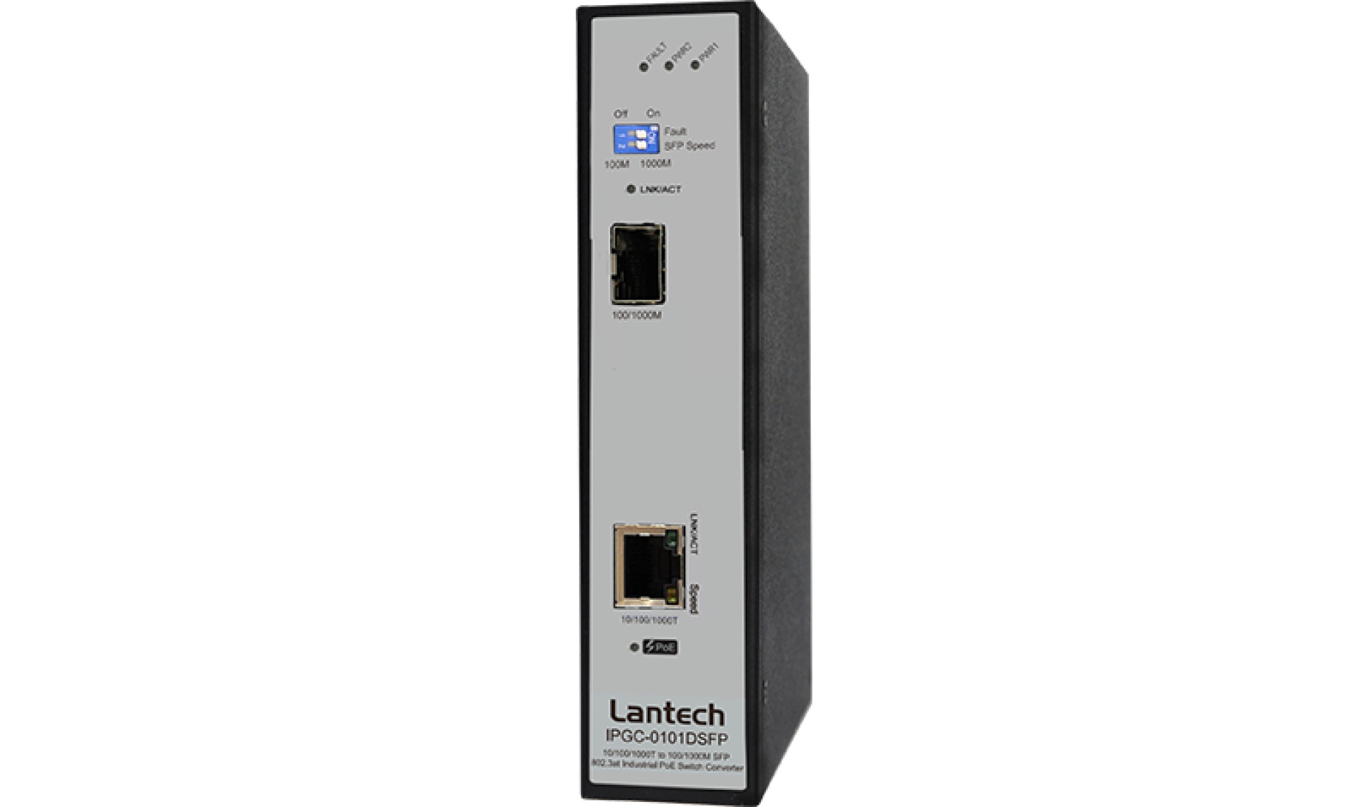 Industrial Converter 1x 10/100/1000T PoE to 1x SFP Dual Speed, 12V