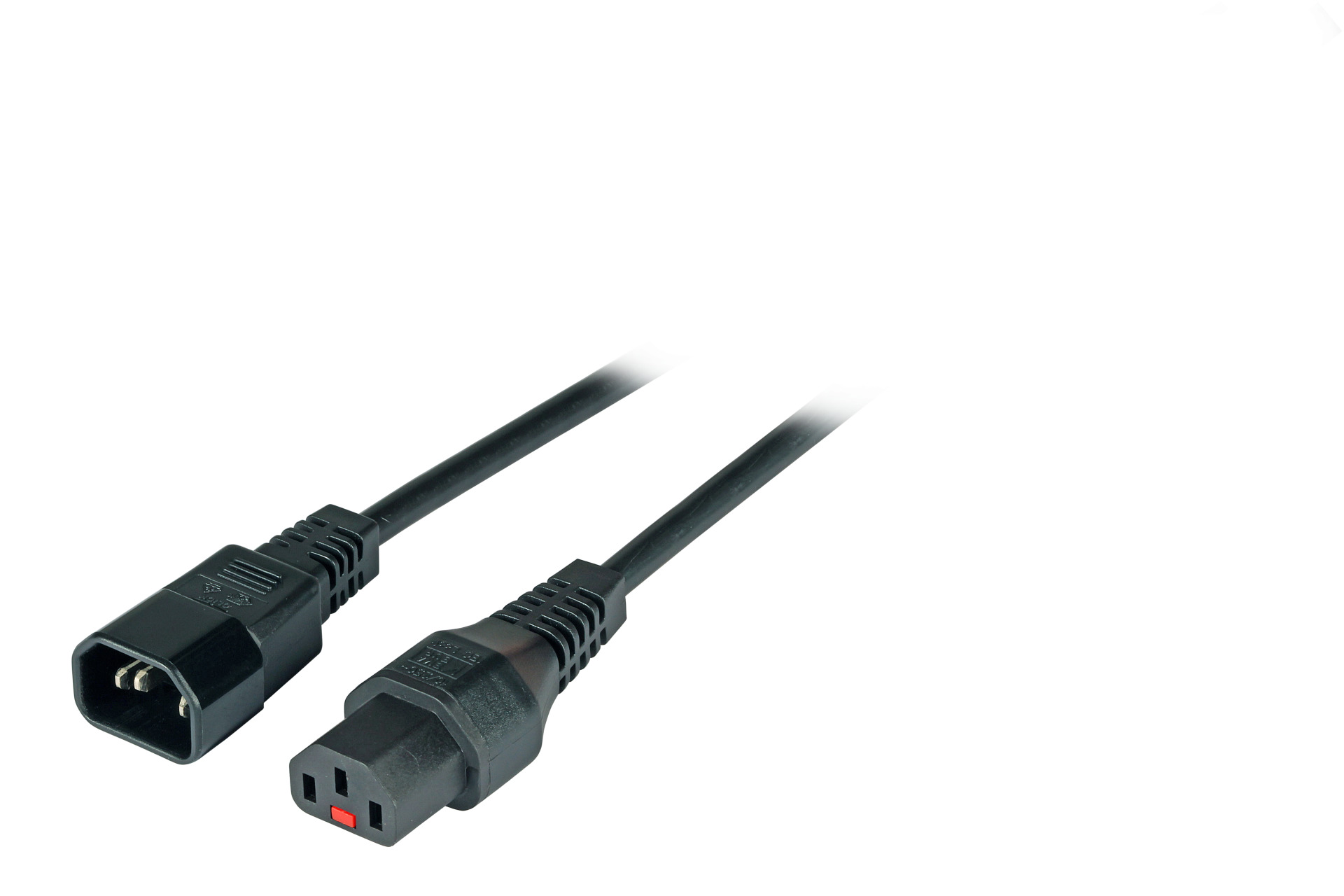 Extension Cable C14 180° - C13 180°, Black, 2.0 m, 3 x 1.00 mm², IEC Lock