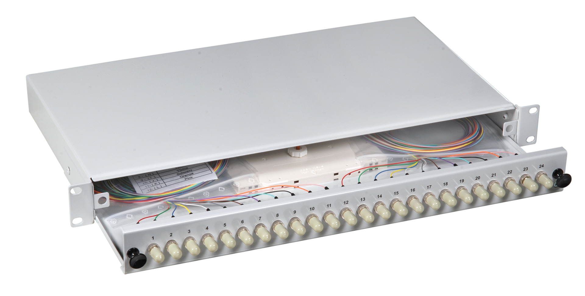 Splicebox ST 50/125µ OM4 not extendable 12 Pigtails stripped/12 Adapter