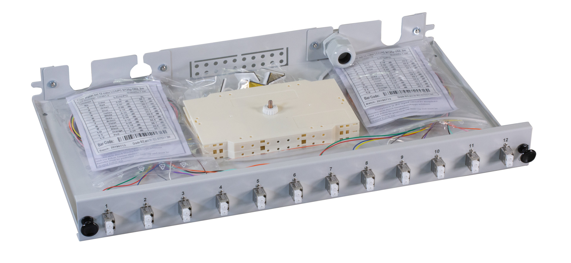 Splicebox LC-APC 9/125µ OS2 extendable 12 Pigtails/6 Adapter