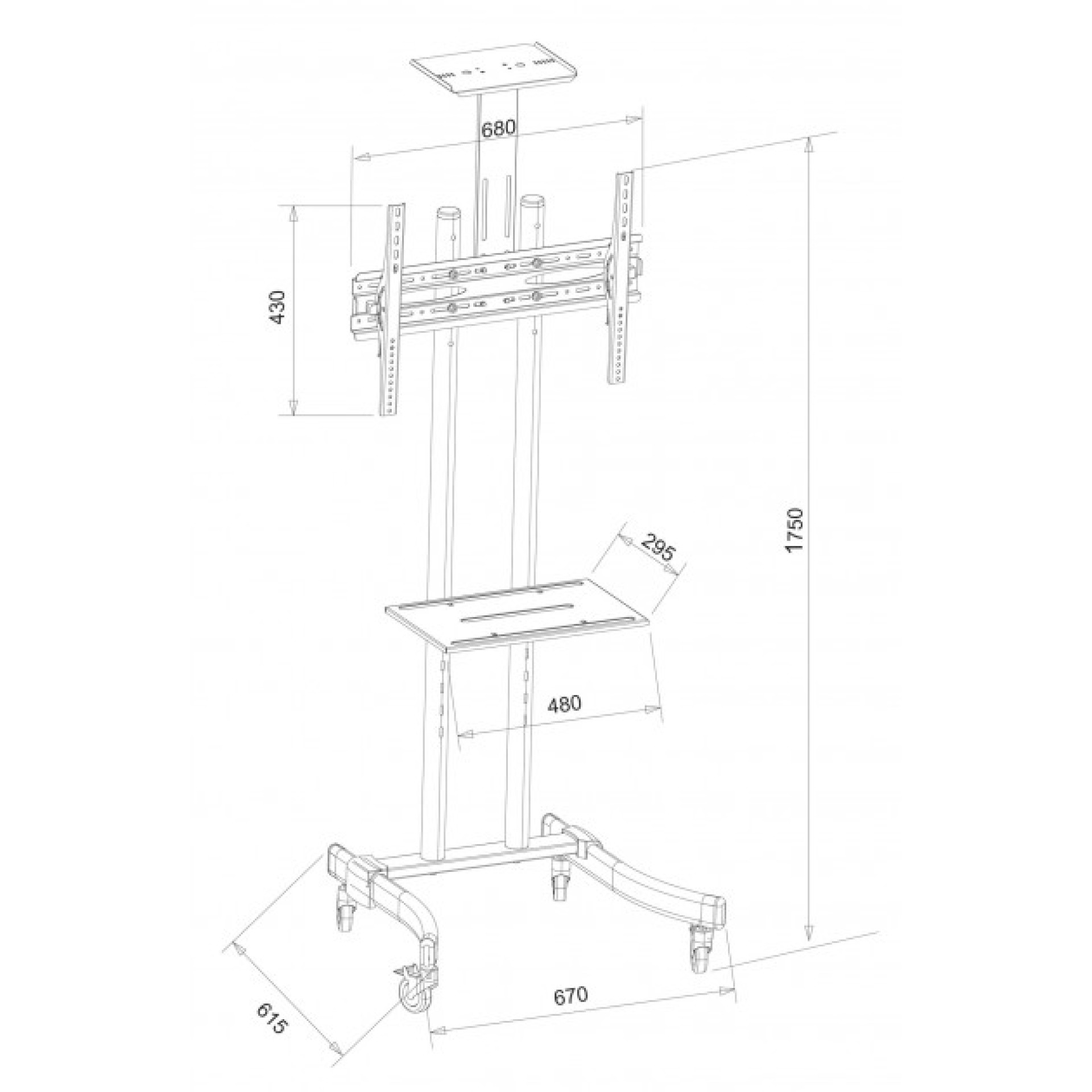 Trolley floor support for LCD LED TV 32-70", with shelf