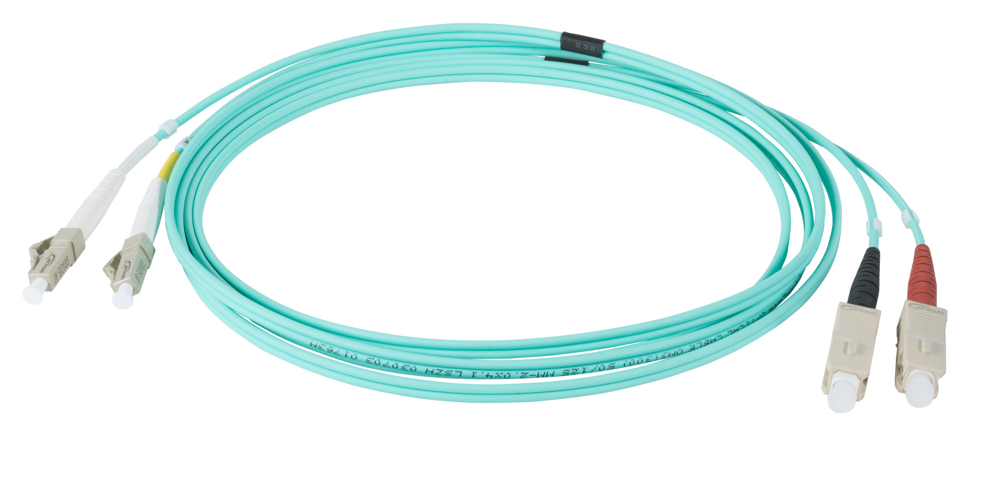 INFRALAN® Duplex Jumper LC-SC 50/125µ, OM3, LSZH, aqua, 2.0mm, 1m