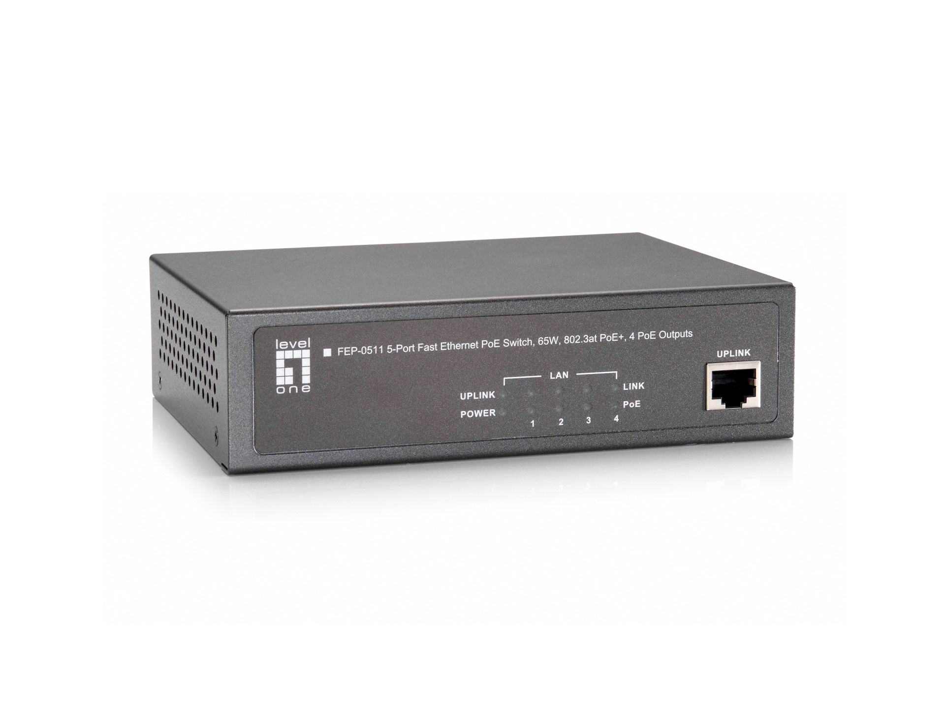 5-Port Fast Ethernet PoE+ Switch, 4x FE PoE+, + 1x FE (90W)