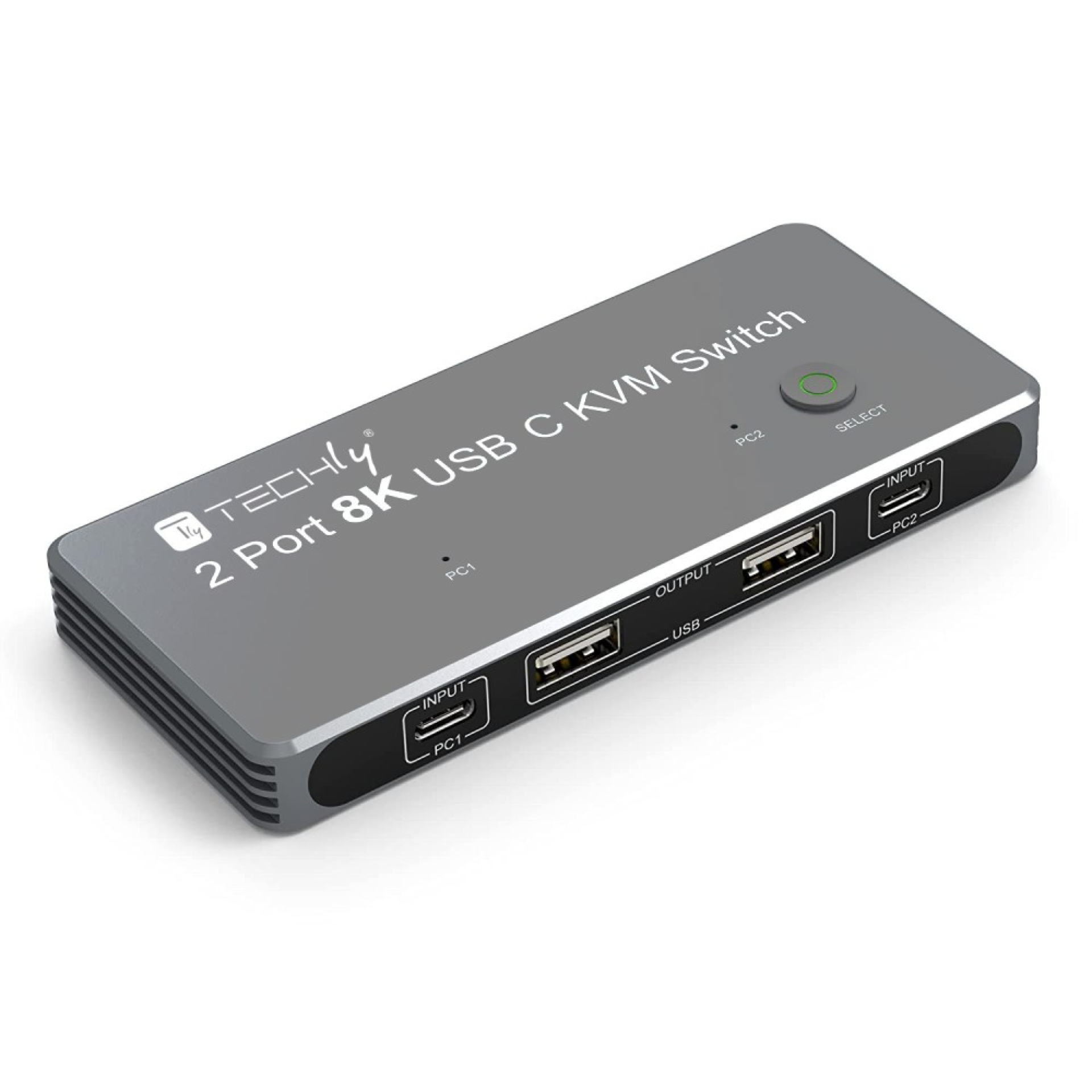 Techly KVM USB-C Switch 8K Displayport 1.4, 2x USB-C, 3x USB 2.0