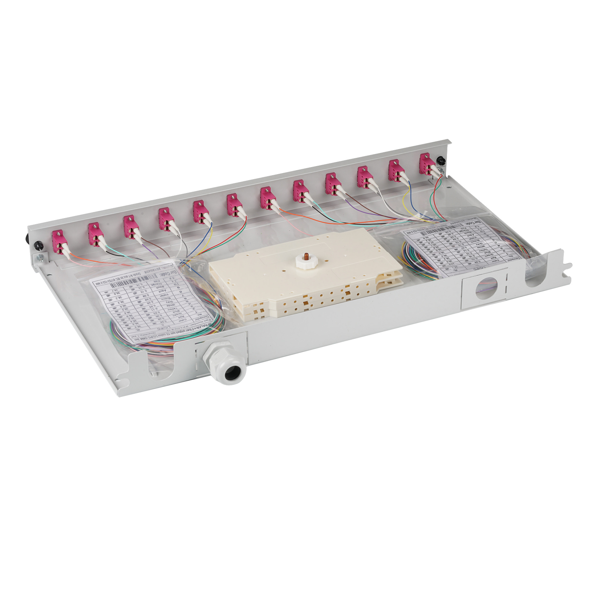 Splice box LC 50/125µ OM4 extendable, 48 pigtails / 24 adapters