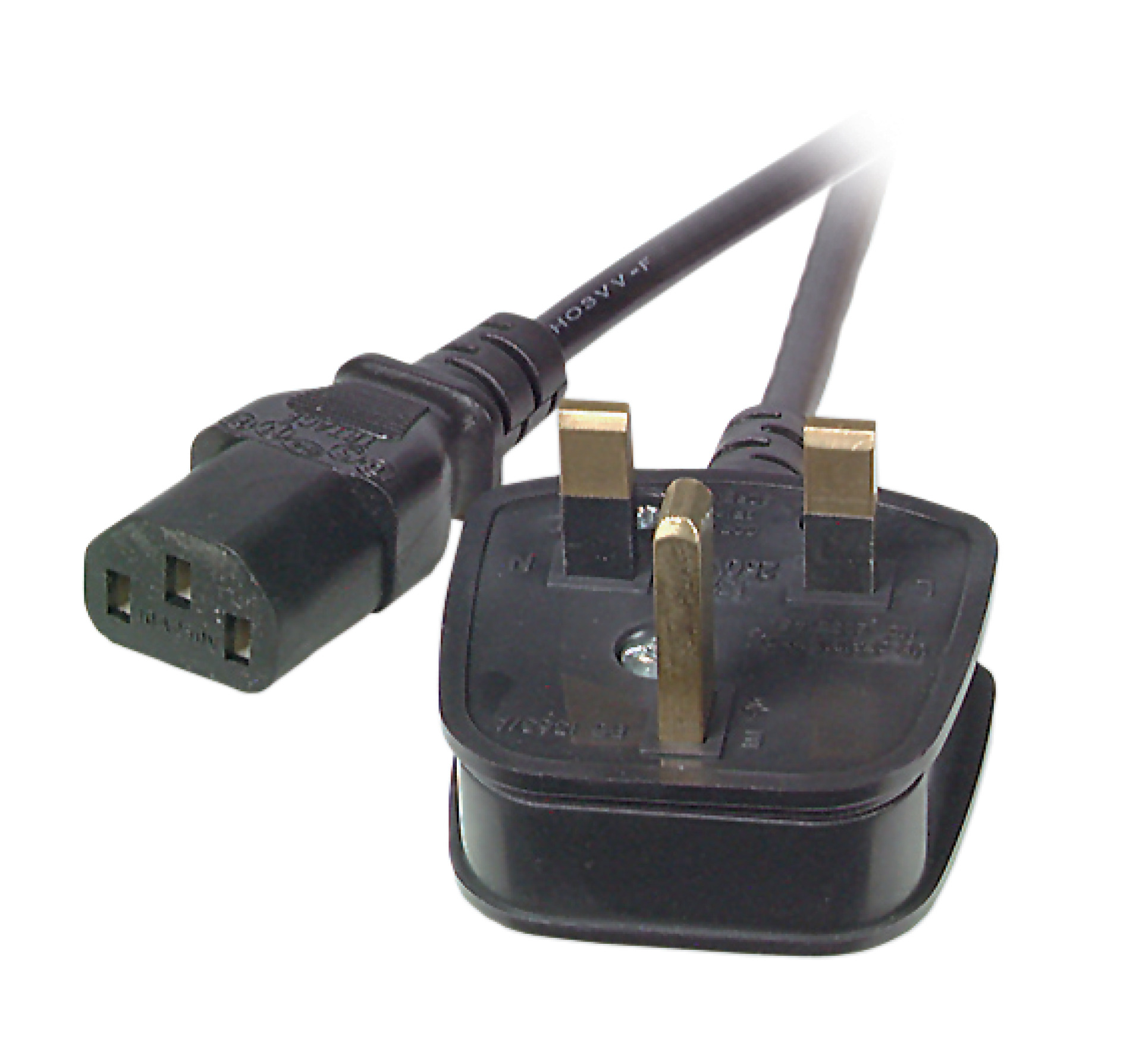 Power Cable UK BS1363A - C13 180°, Black, 2.0 m, 3 x 0.75 mm²