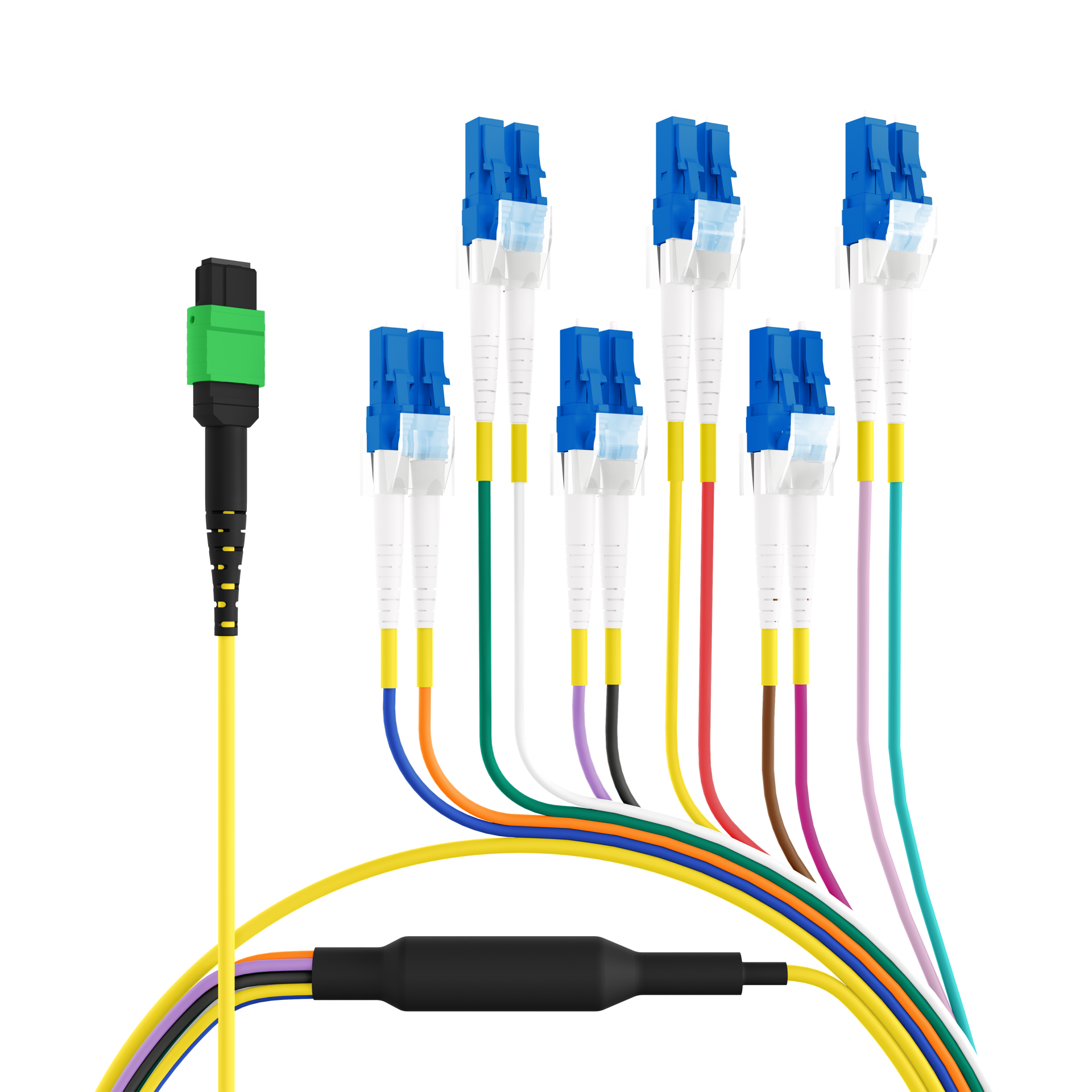 MPO-PLUS®/APC(F)-LC Trunkkabel OS2 12 Fasern,Typ B LSZH gelb 1m