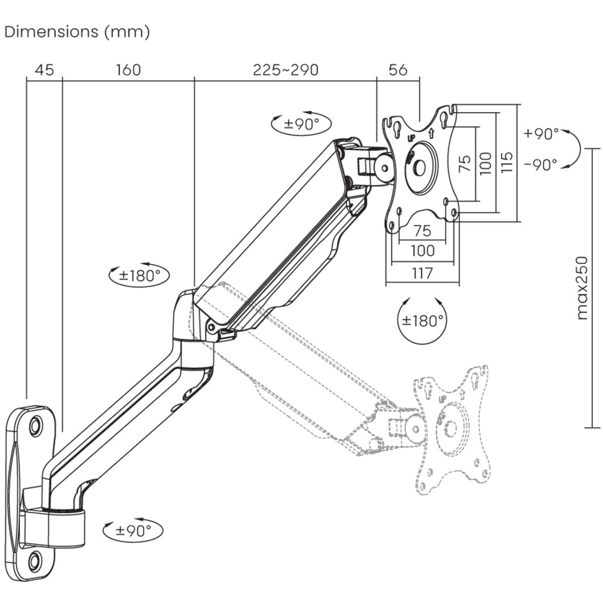 Monitor Wandhalterung mit Gasfeder 17-32“