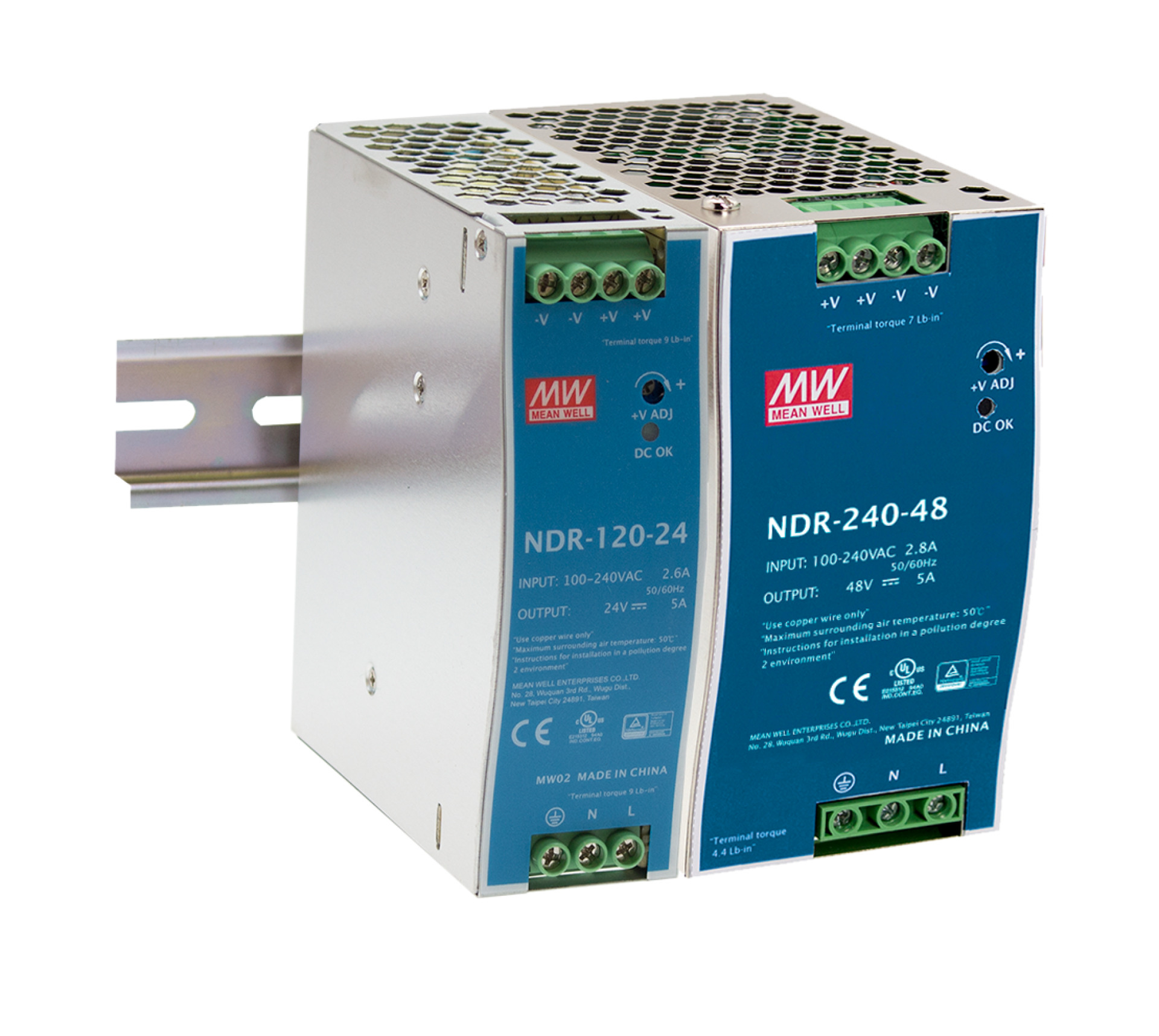 DIN Rail Power Supply 48V, 5.0A, 240W, Mean Well