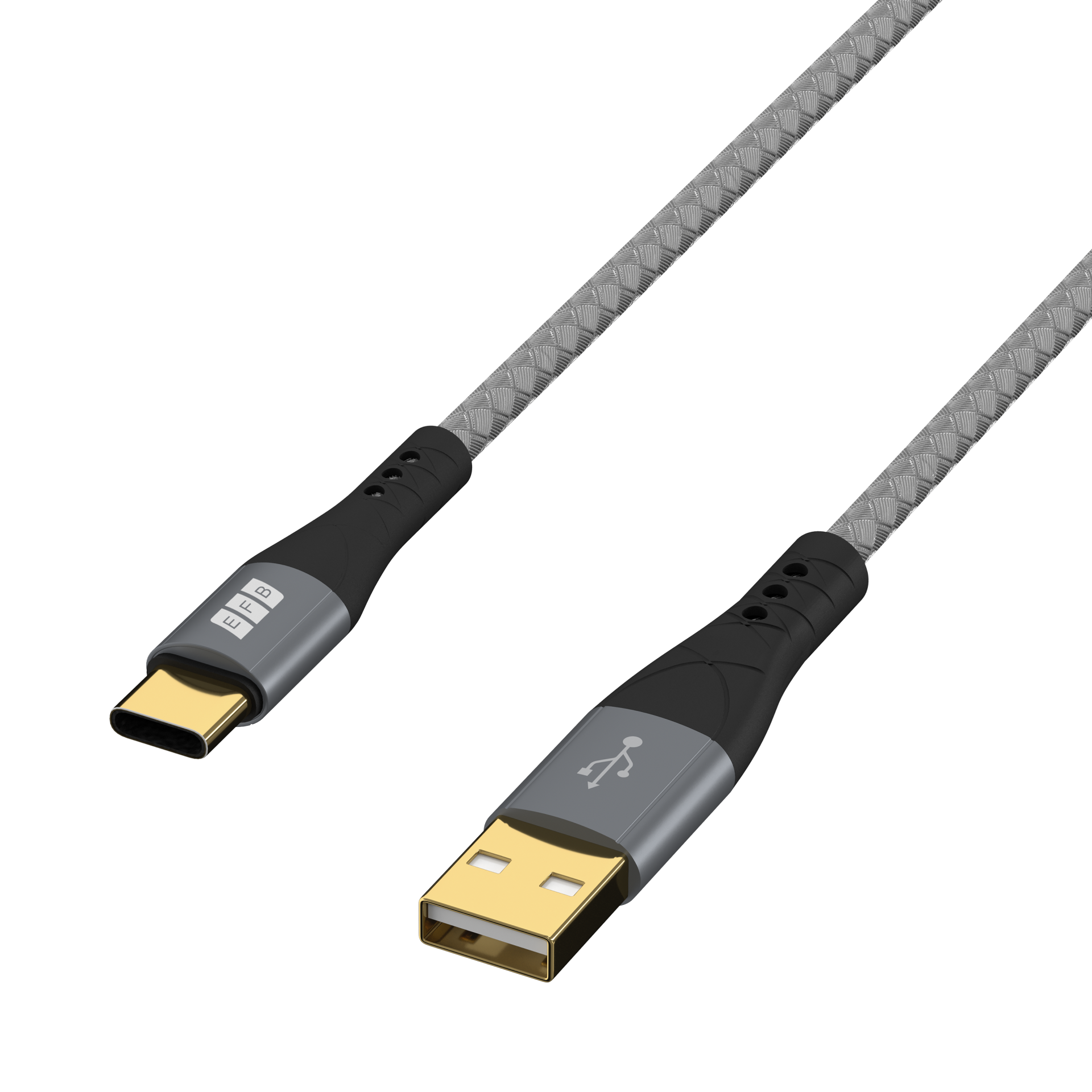 USB-A auf USB-C Kabel 60W QC 3A 3m grau Goldkontakte Textilmantel