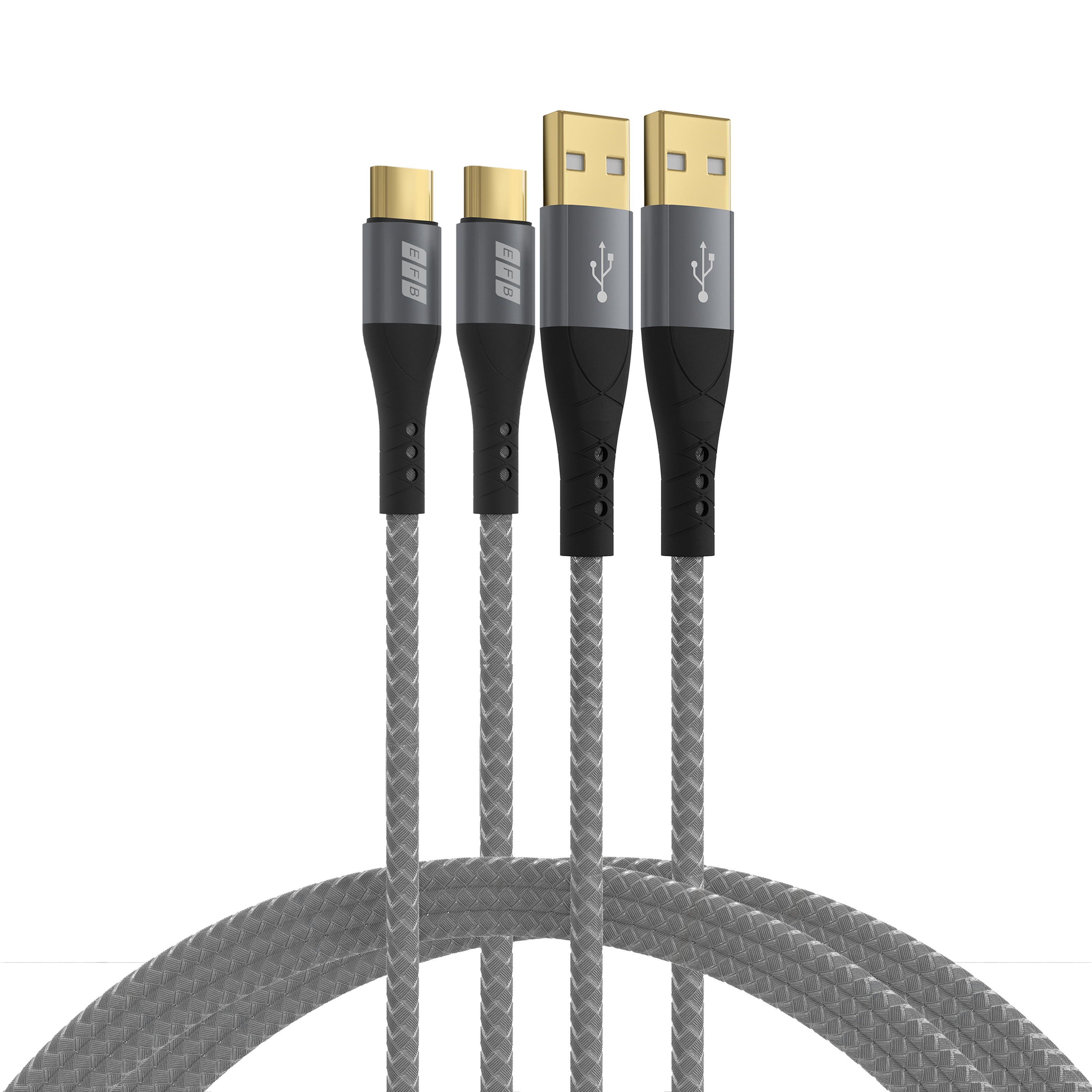 USB-A auf USB-C Kabelset 60W QC 3A 2x1m grau Goldkontakte Textilmantel