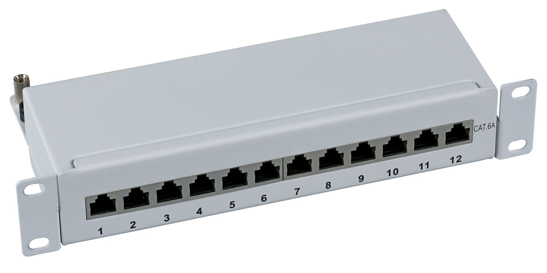 Mini-Patchpanel STP 12xRJ45 Cat.6A, 10“ 1U, RAL9005 black